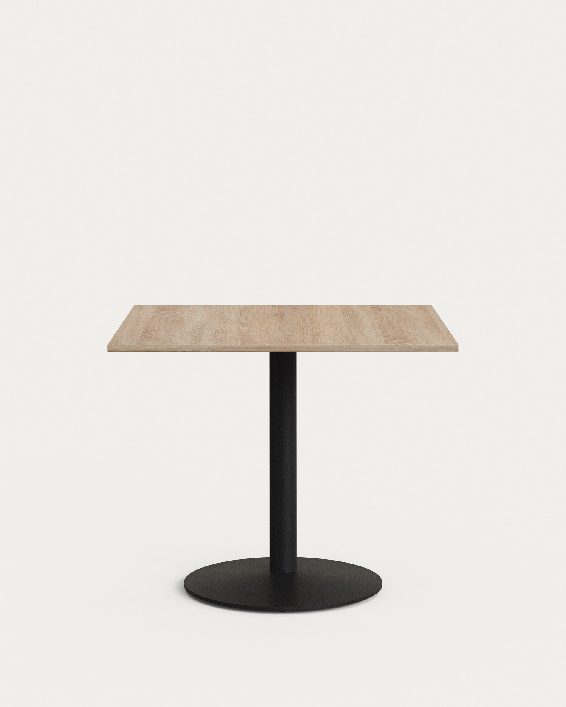 Esilda table with natural melamine finish and painted black metal legs, 90x90x70 cm