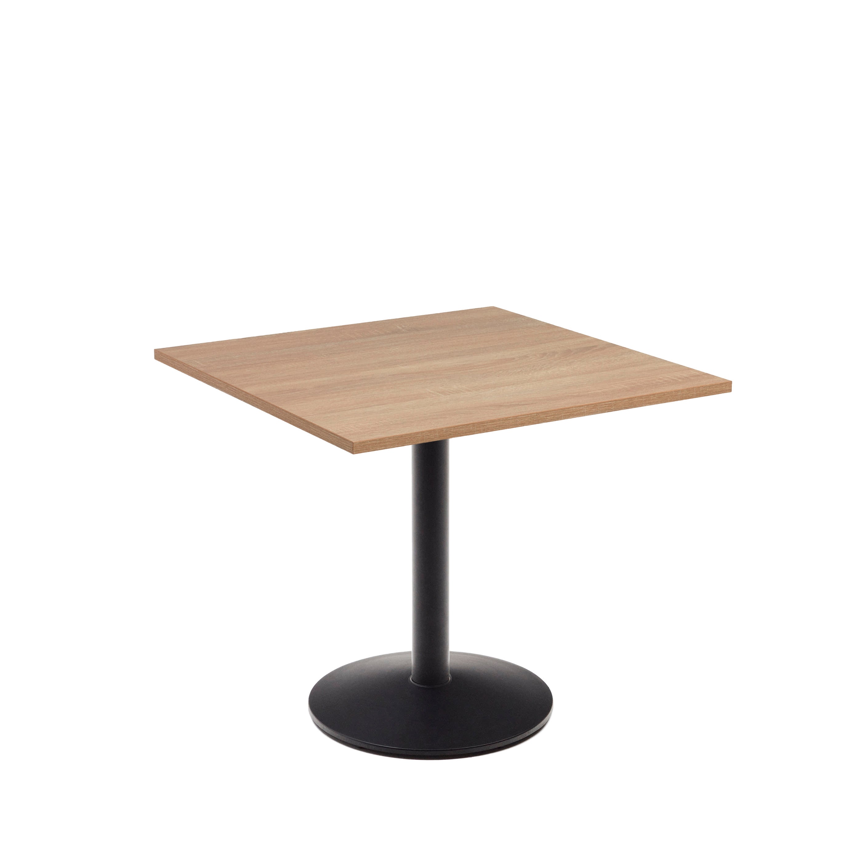 Esilda table with natural melamine finish and painted black metal legs, 90x90x70 cm