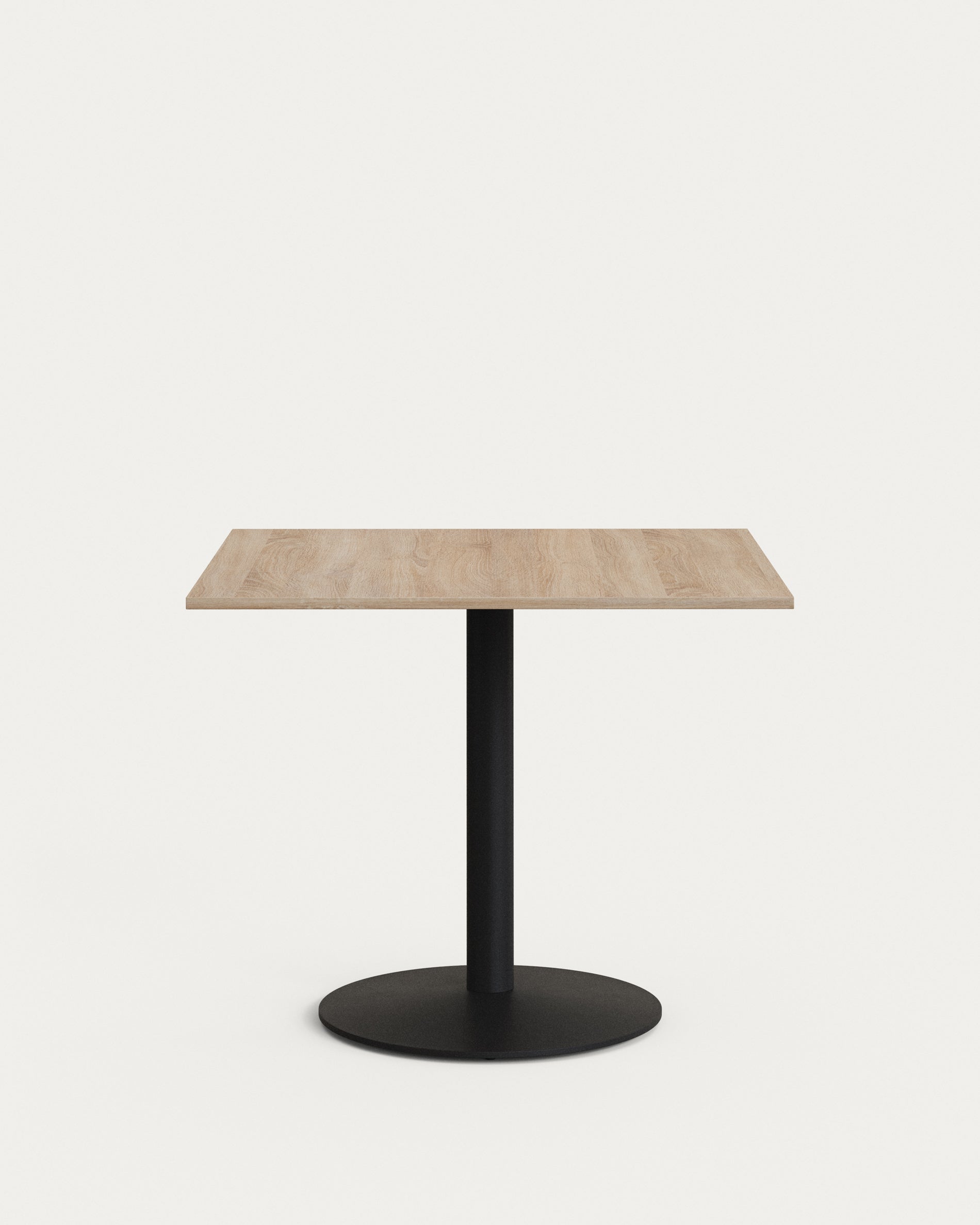 Esilda table with natural melamine finish and painted black metal legs, 90x90x70 cm