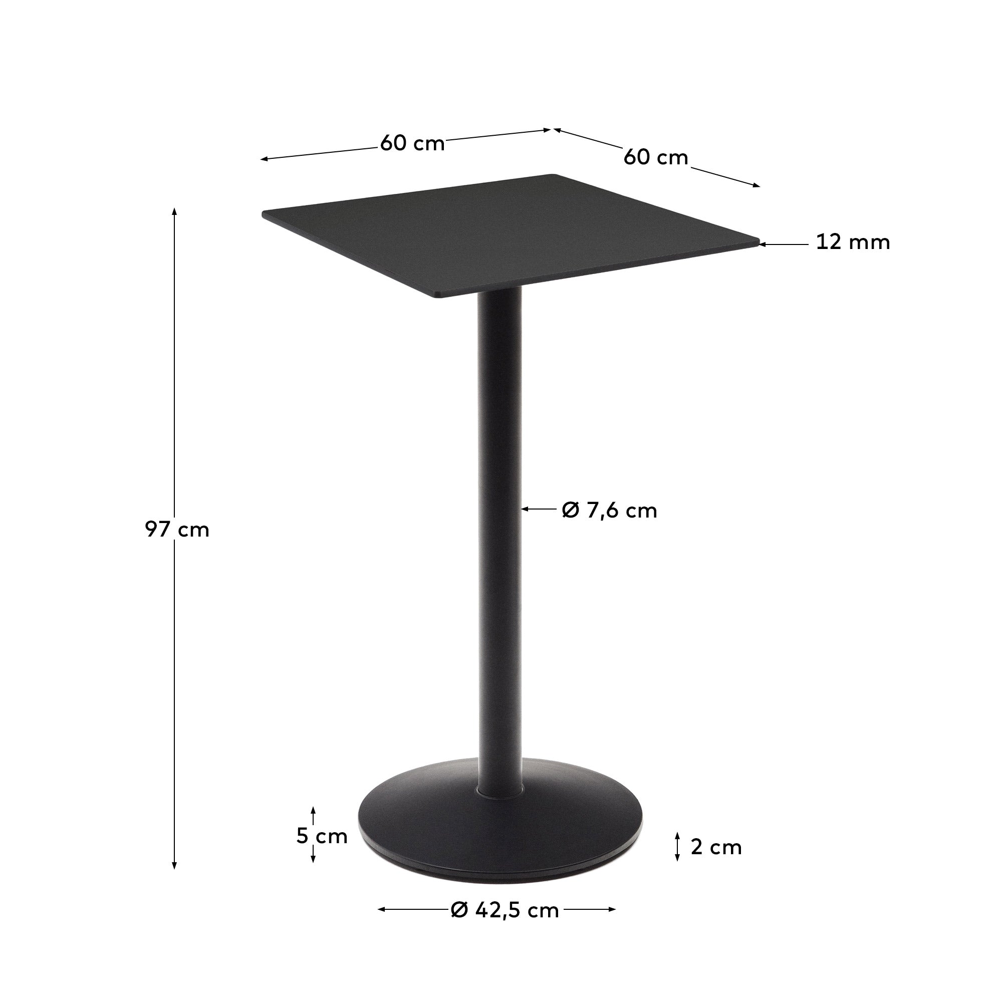 Esilda high table in black with metal leg in a painted black finish 60 x 60 x 96 cm - Measurements