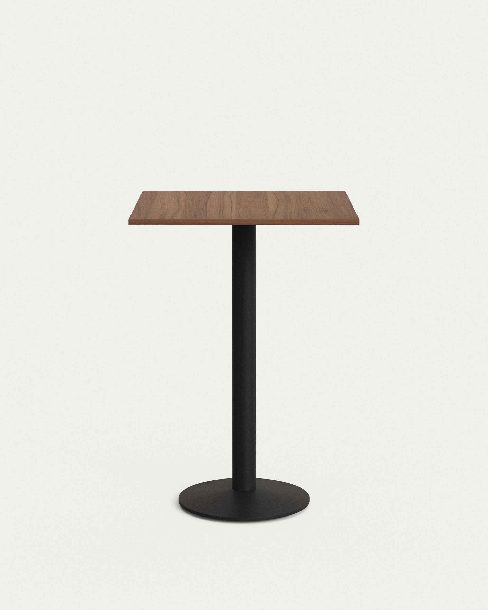 Esilda high table in walnut finish melamine with metal leg in a painted black finish, 60x60x96 cm - Product Image