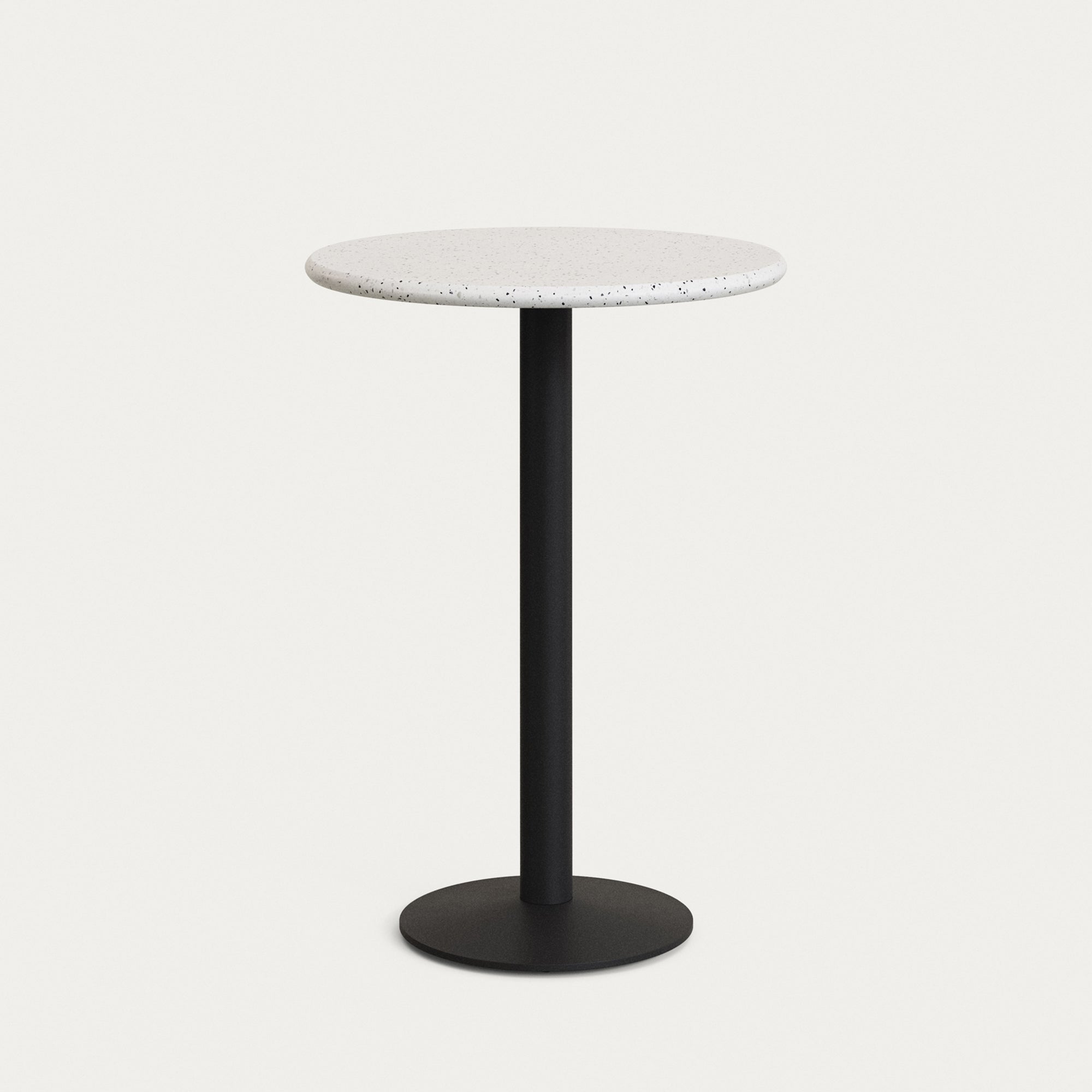 Saura round high bar table made of black metal with a white terrazzo top, 96 x Ø70 cm - Product Image