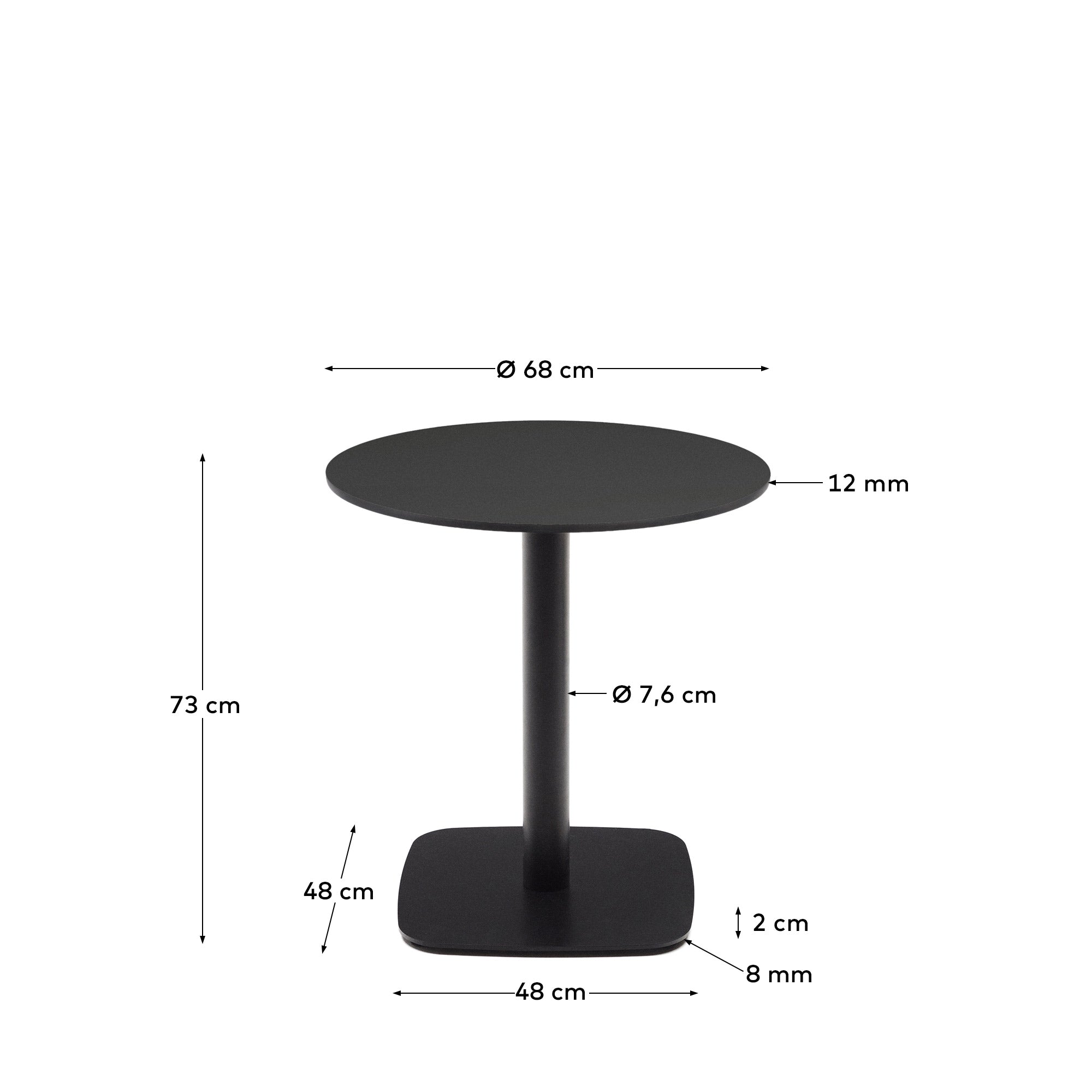 Dina round outdoor table in black with metal legal in a painted black finish, Ø 68x70 cm - Measurements