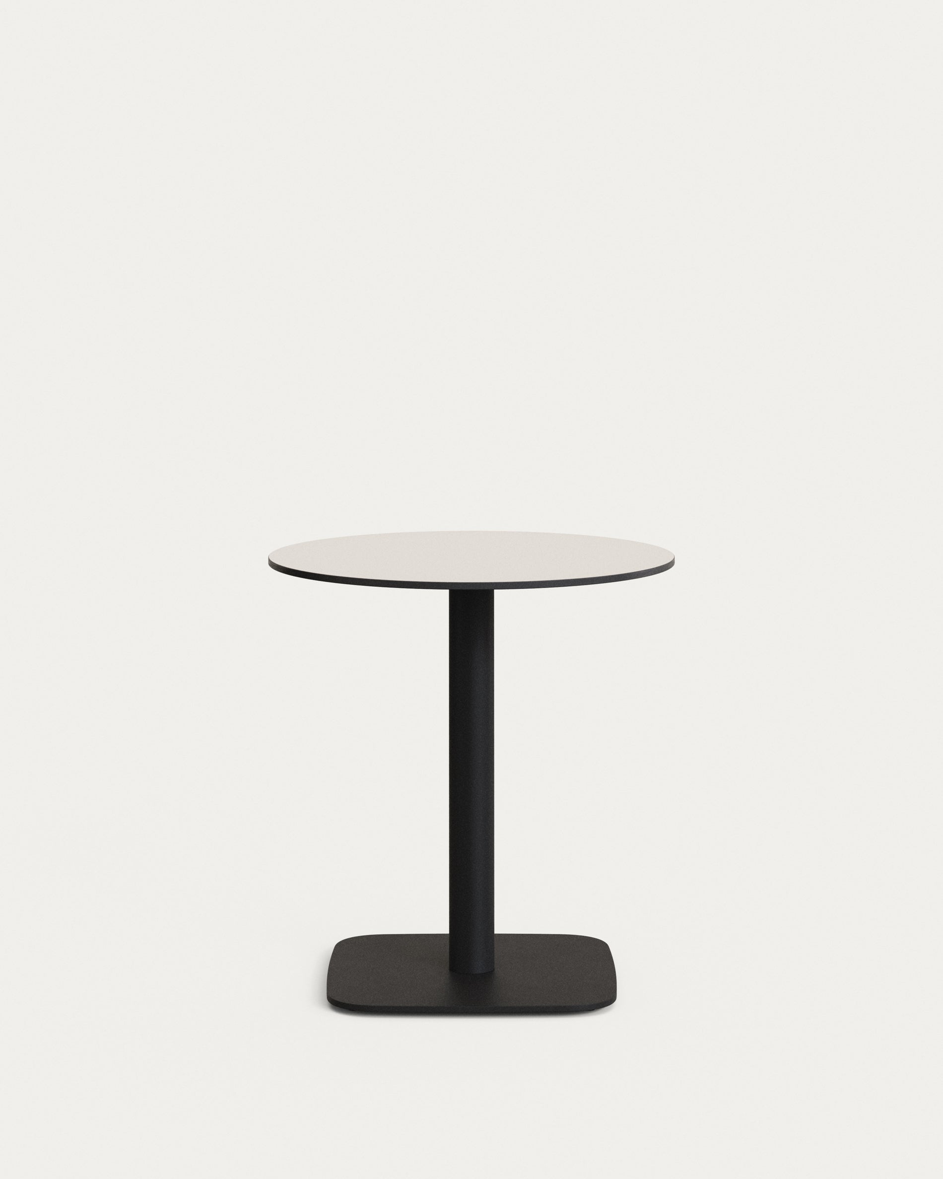 Dina round outdoor table in white with metal legal in a painted black finish, Ø 68x70 cm - Product Image