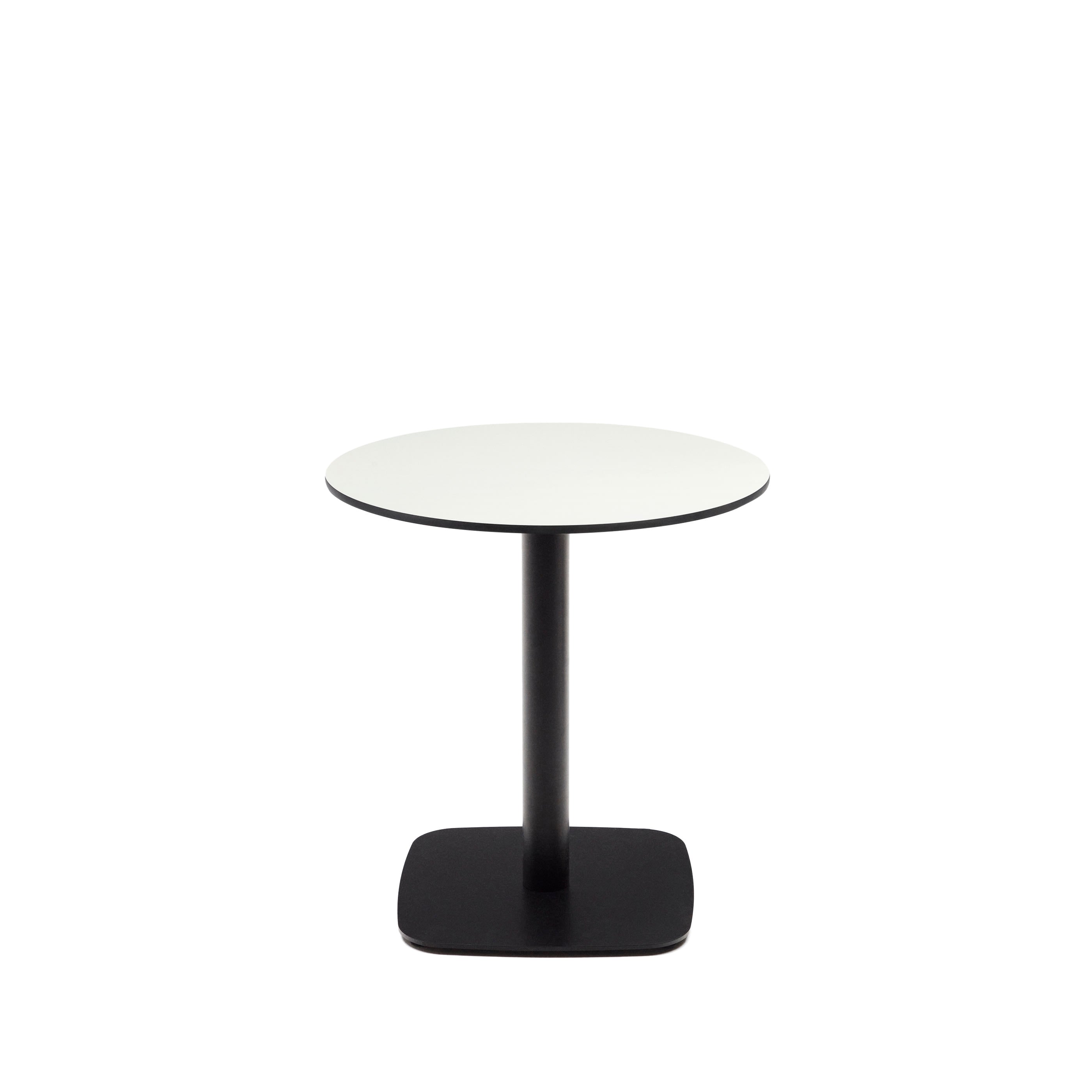 Dina kerek kültéri asztal fehérben, fém lábakkal fekete festett befejezéssel, Ø 68x70 cm