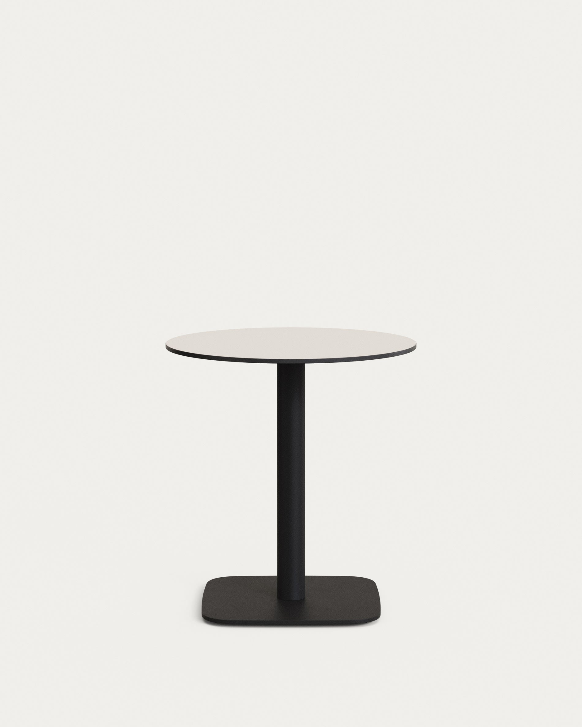 Dina kerek kültéri asztal fehérben, fém lábakkal fekete festett befejezéssel, Ø 68x70 cm