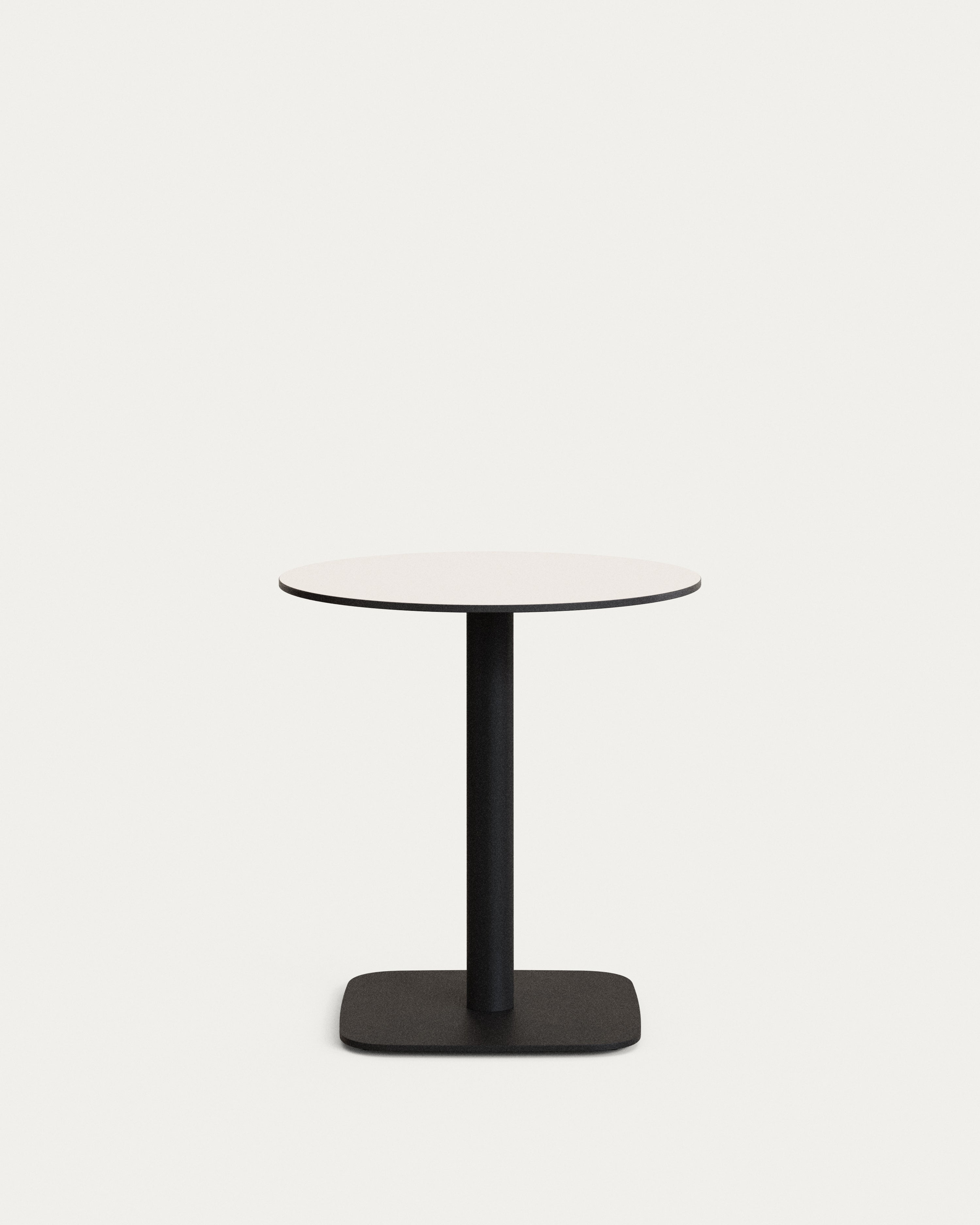 Dina round outdoor table in white with metal legal in a painted black finish, Ø 68x70 cm - Product View