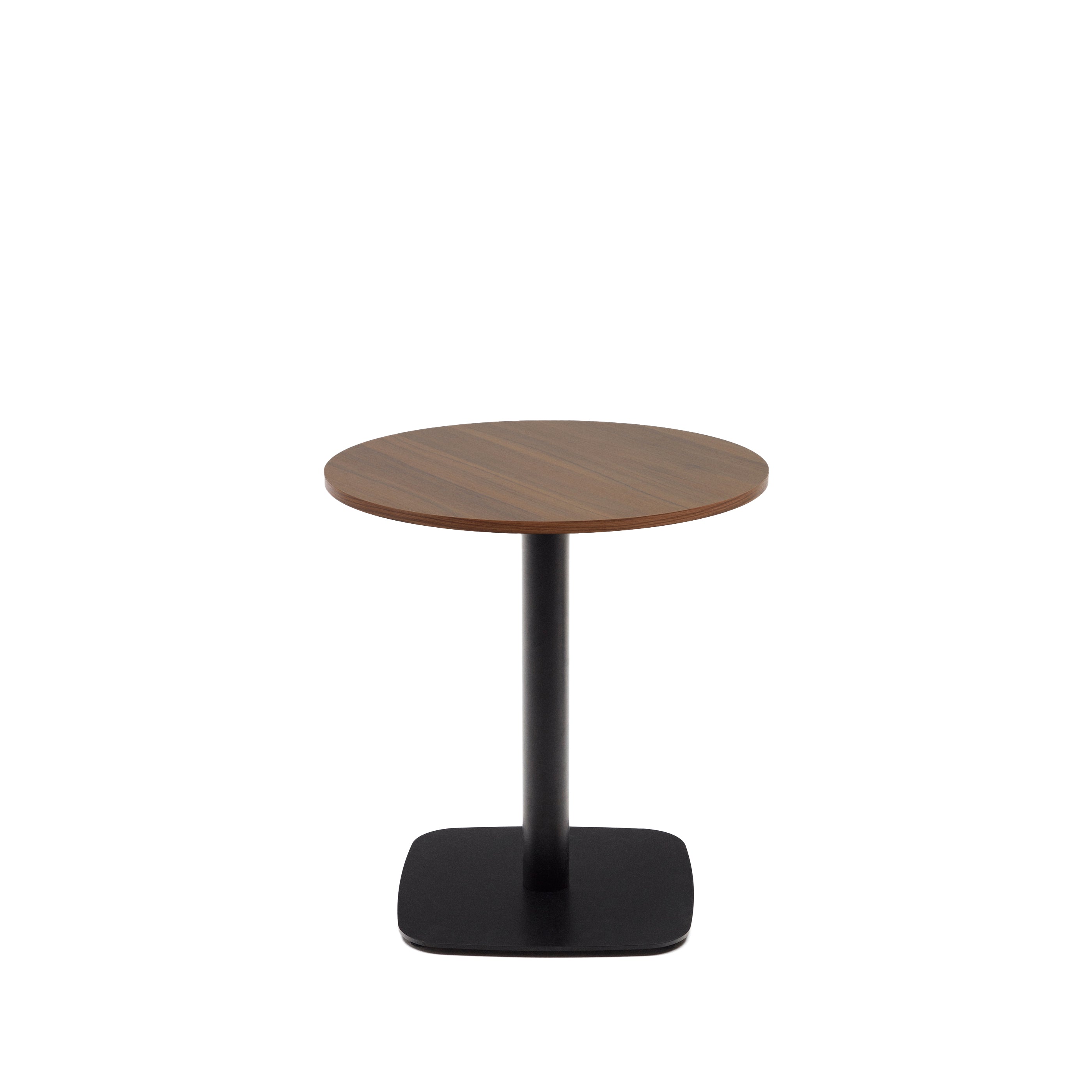 Dina round table in walnut finish melamine with metal leg in a painted black finish, Ø 68x70 cm - Product Image
