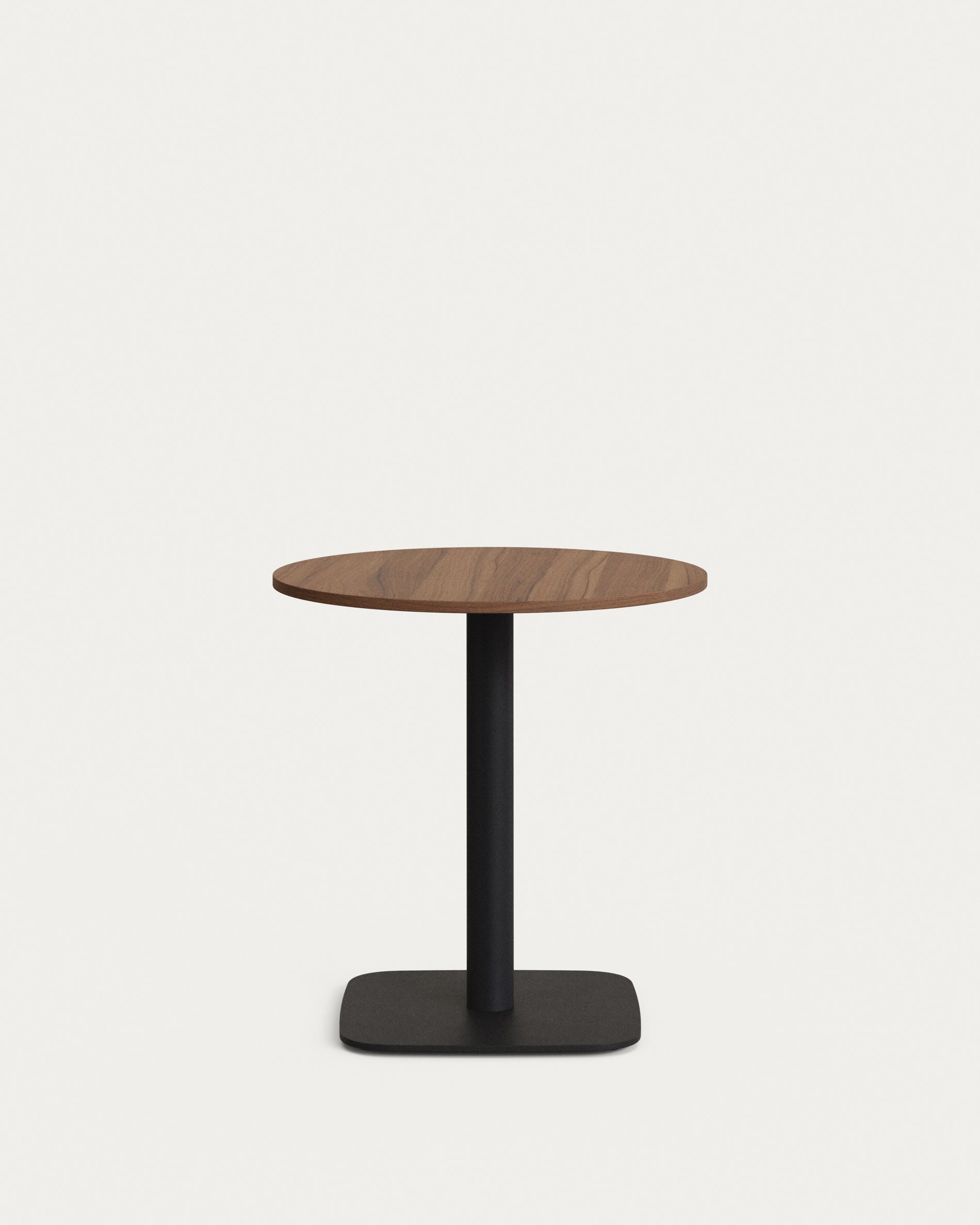 Dina round table in walnut finish melamine with metal leg in a painted black finish, Ø 68x70 cm