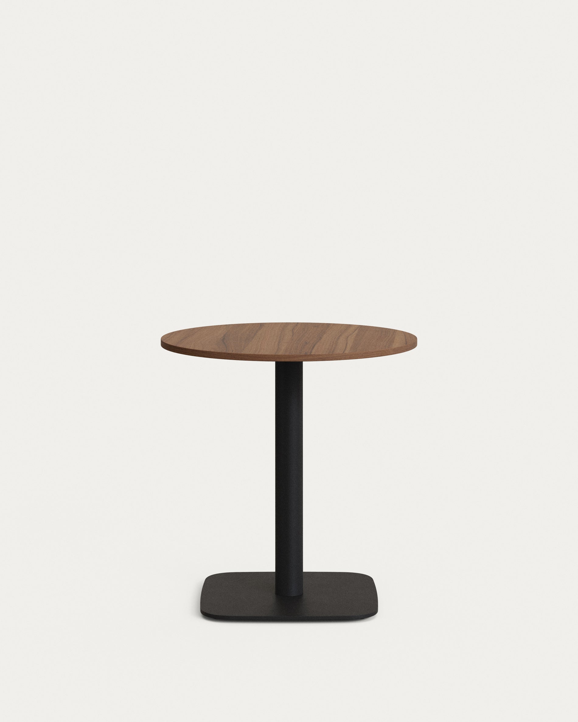 Dina round table in walnut finish melamine with metal leg in a painted black finish, Ø 68x70 cm - Product View