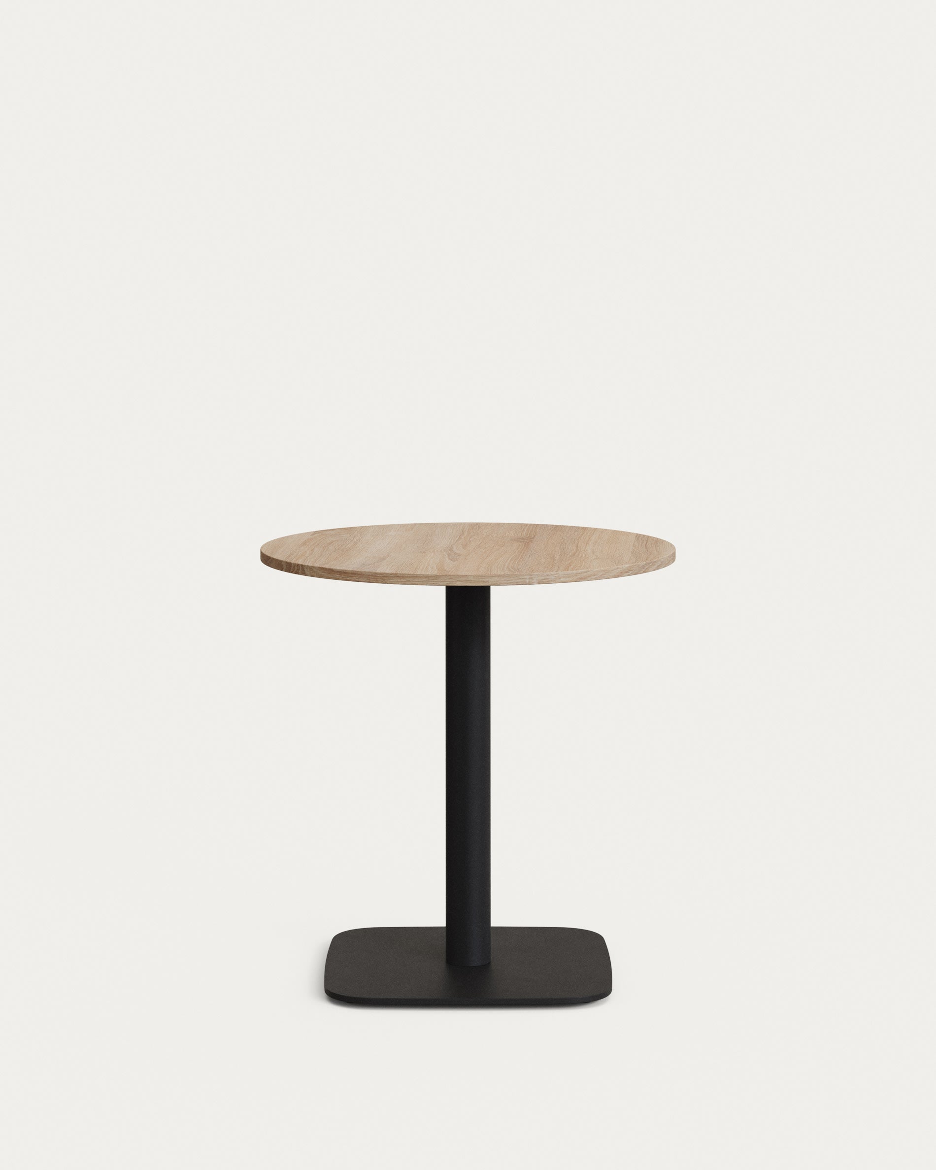 Dina kerek asztal természetes melamin befejezéssel és fém lábbal festett fekete befejezéssel, Ø68x70cm
