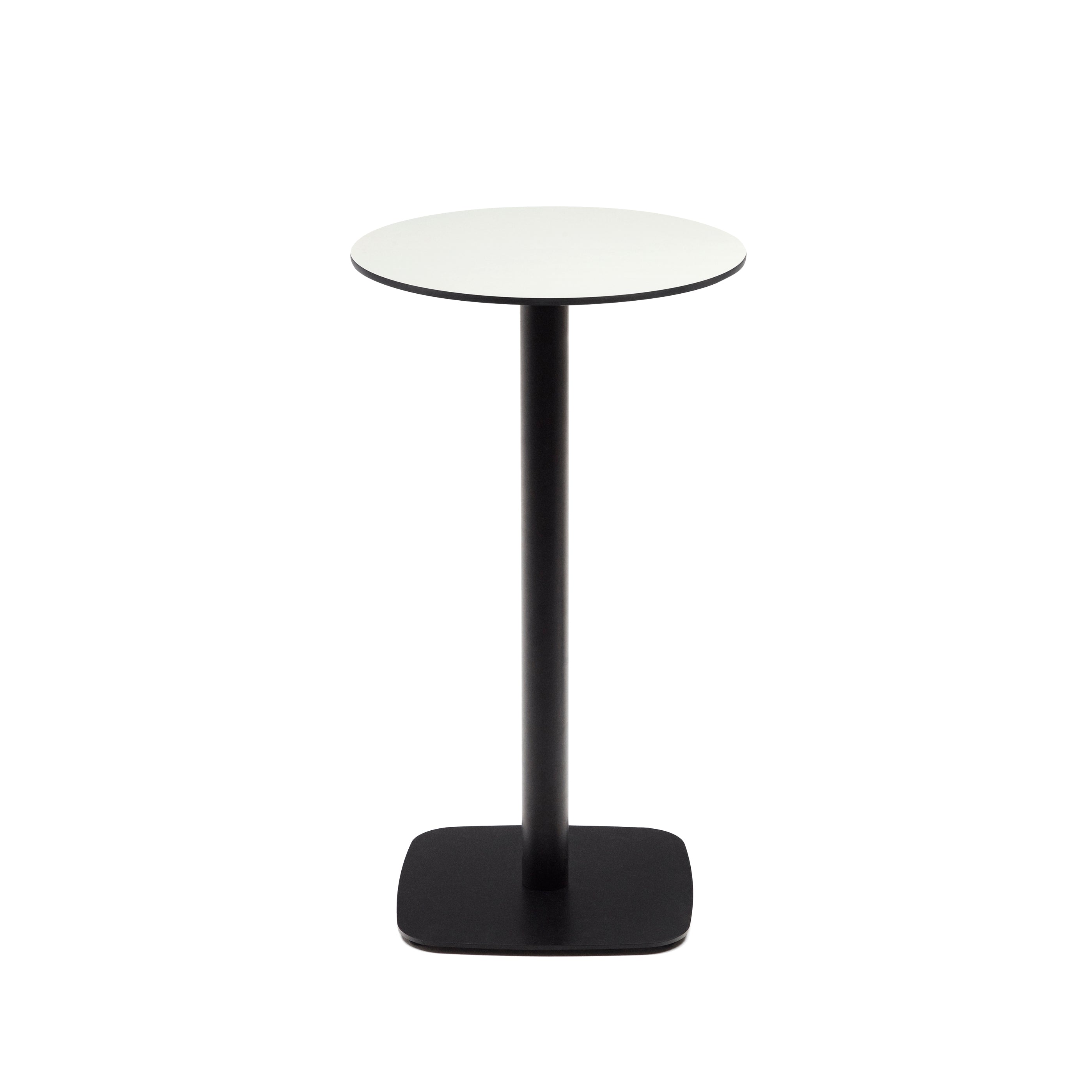Dina high round outdoor table in white with metal leg in a painted black finish, Ø60x96 cm - Product Image