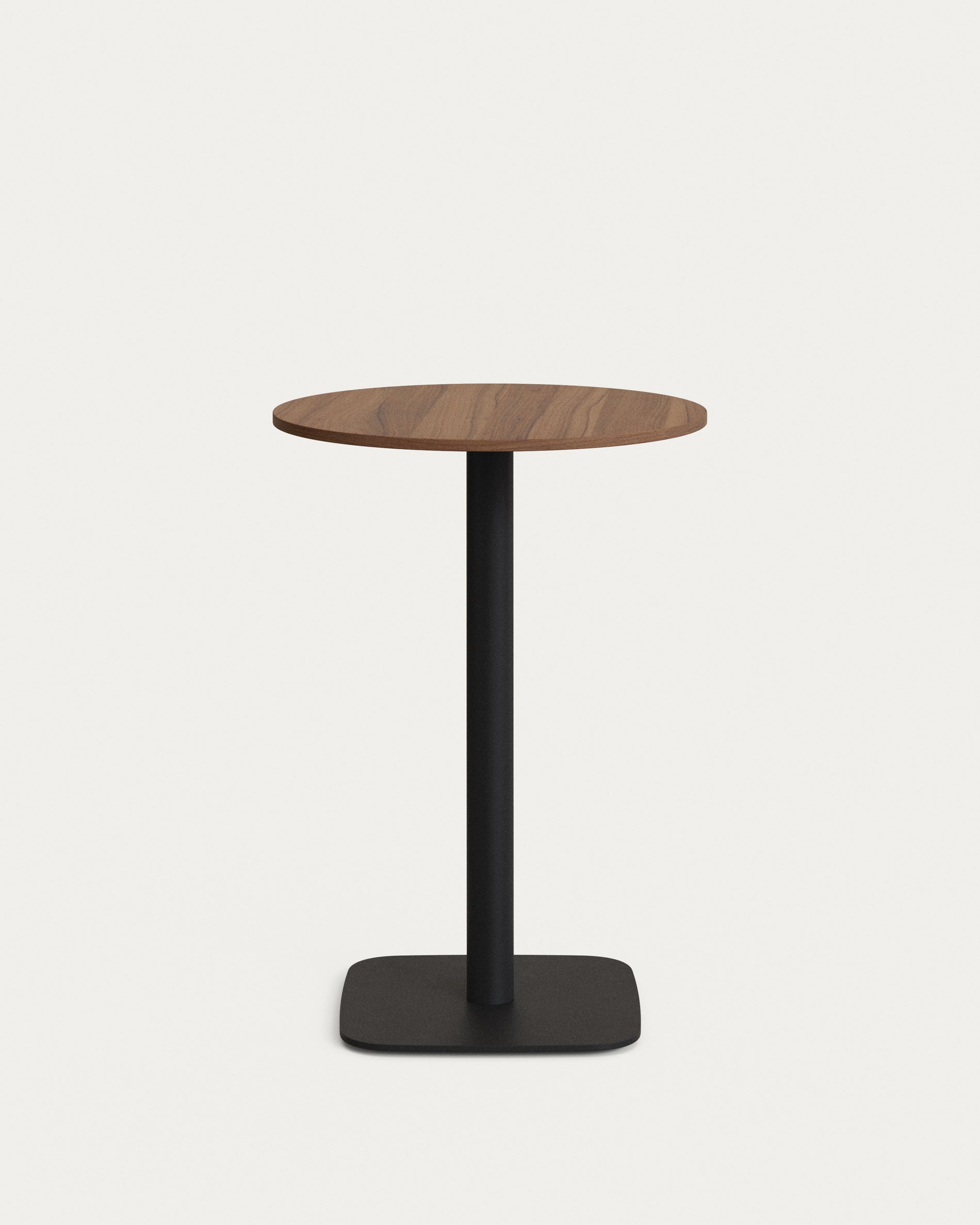 Dina high round table in walnut finish melamine with metal leg in a painted black finish, Ø60x96 cm - Product Image