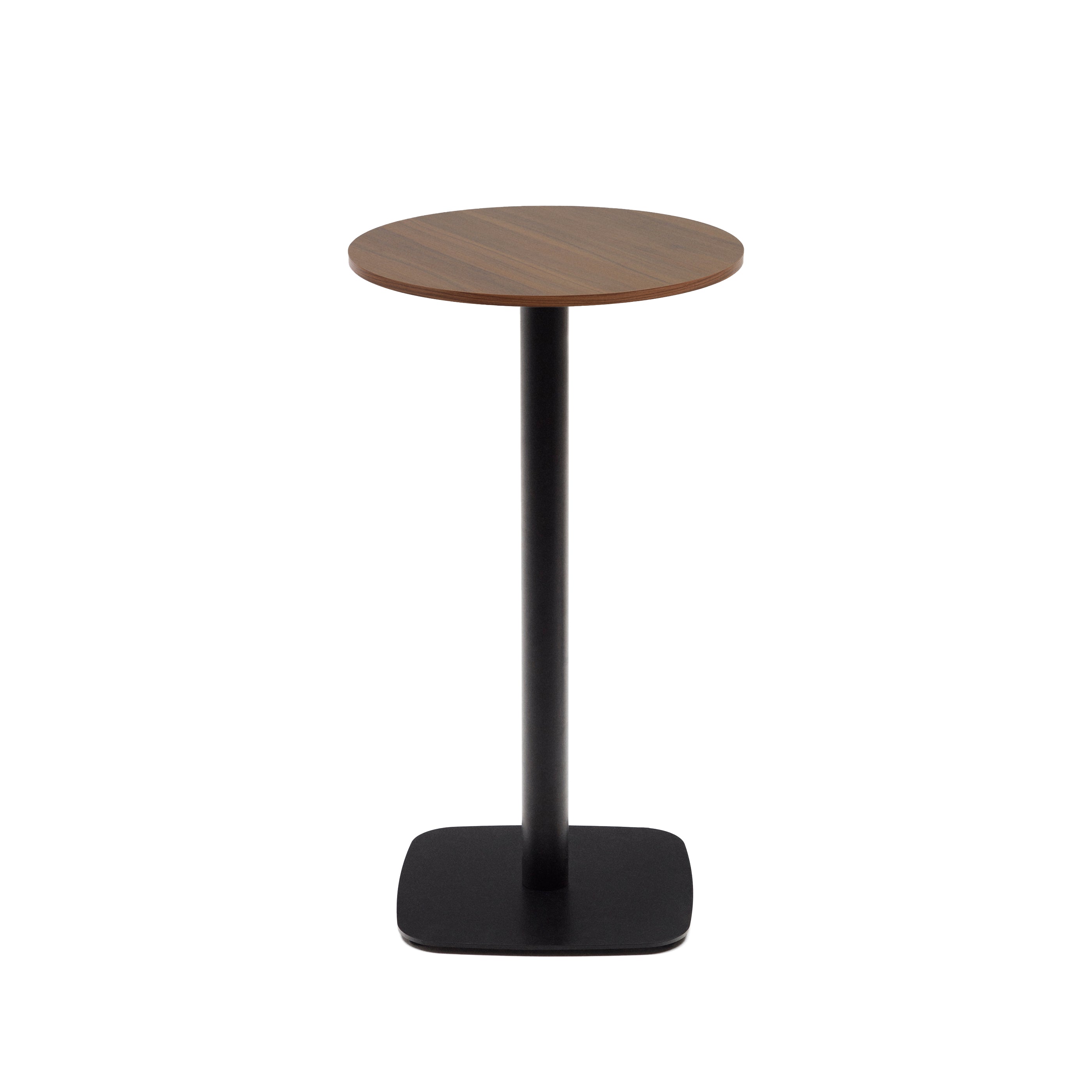 Dina high round table in walnut finish melamine with metal leg in a painted black finish, Ø60x96 cm - Product Image