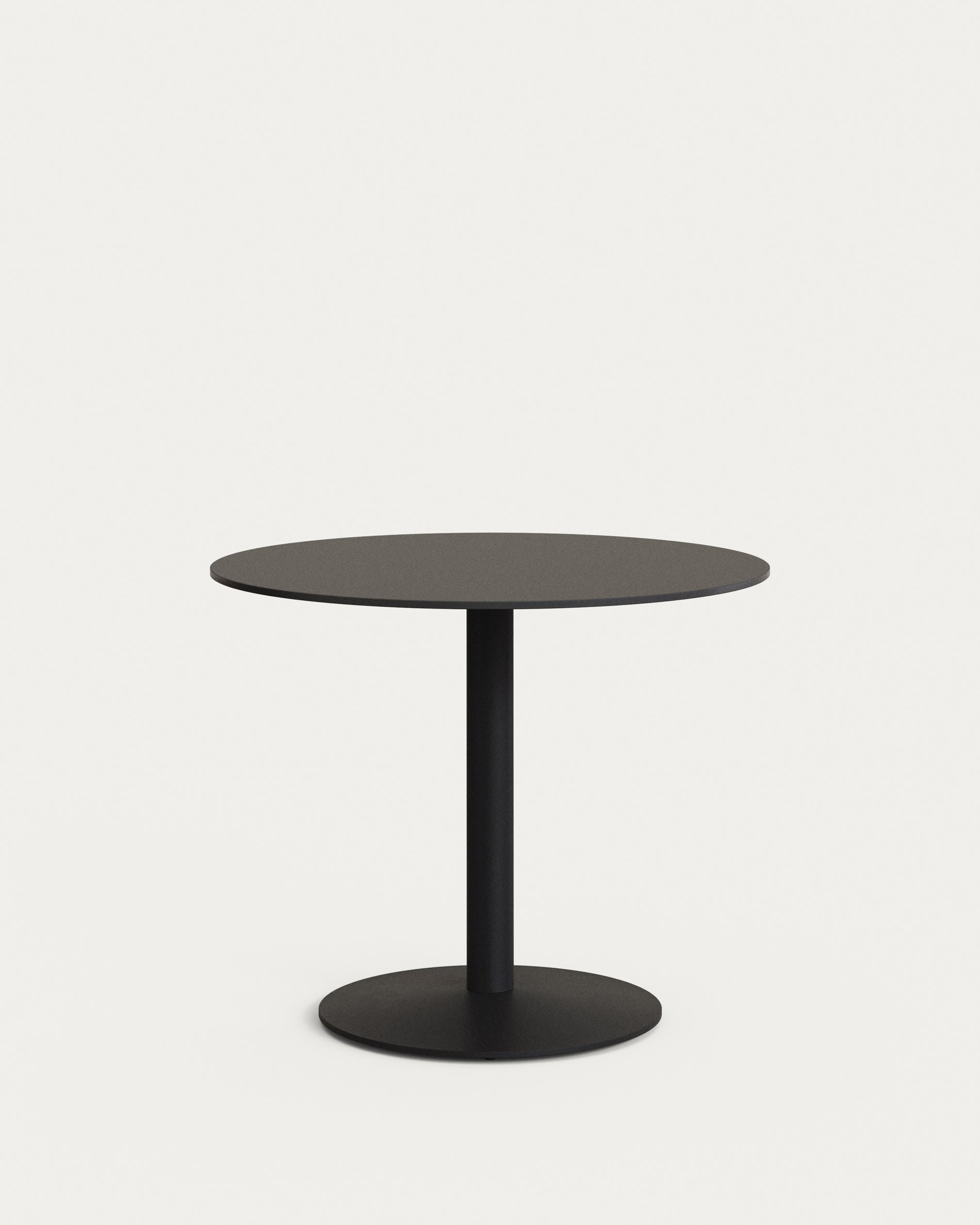 Esilda round outdoor table in black, painted black metal legs, Ø 90 x 70 cm