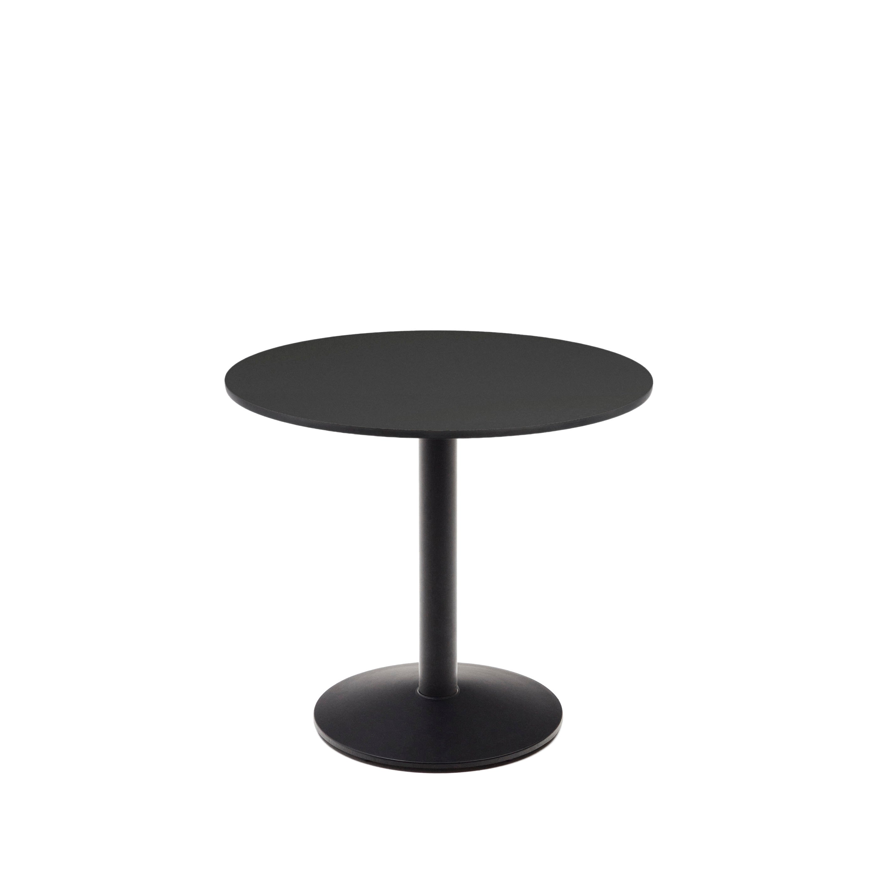 Esilda round outdoor table in black, painted black metal legs, Ø 90 x 70 cm