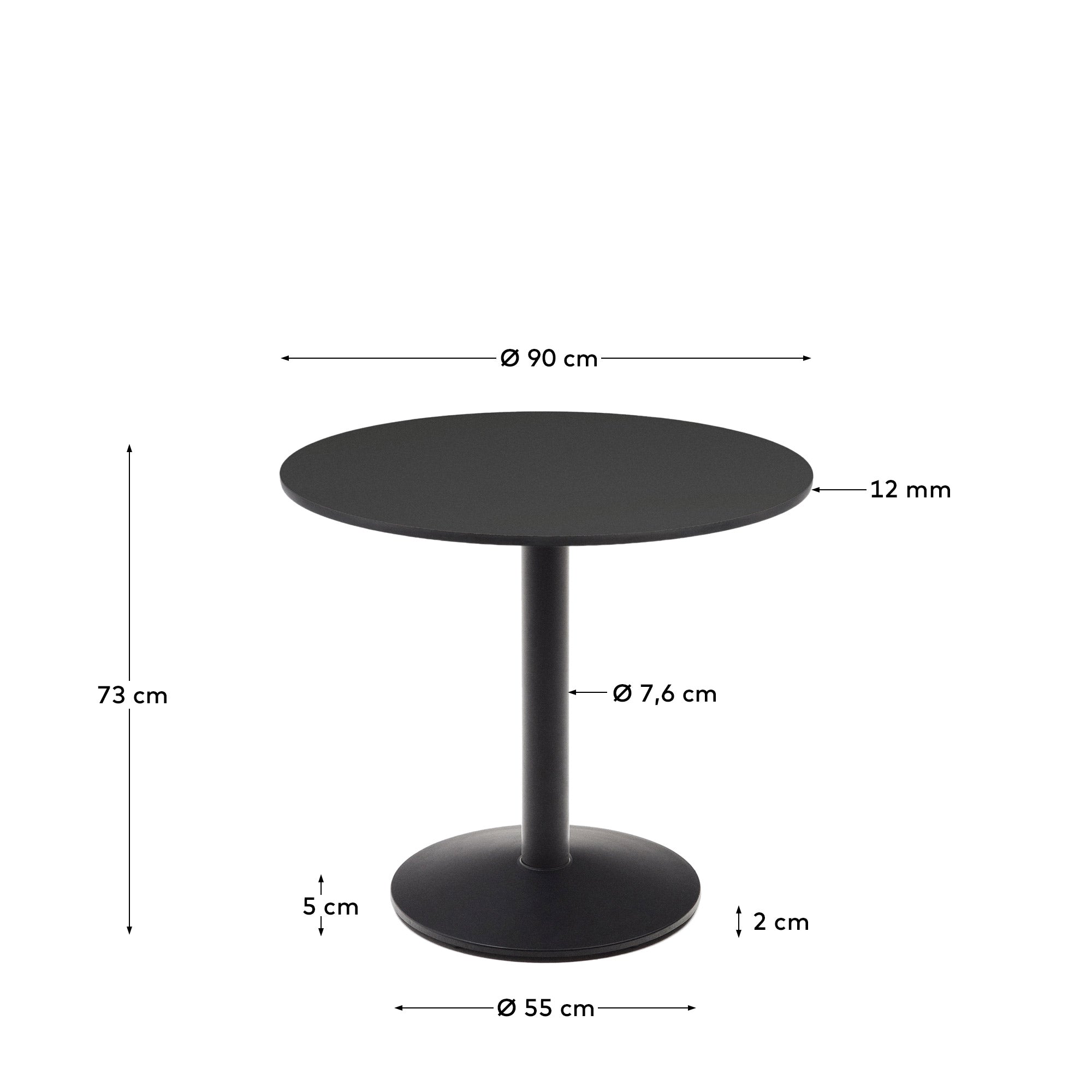 Esilda round outdoor table in black with metal leg in a painted black finish, Ø 90 x 70 cm - Measurements