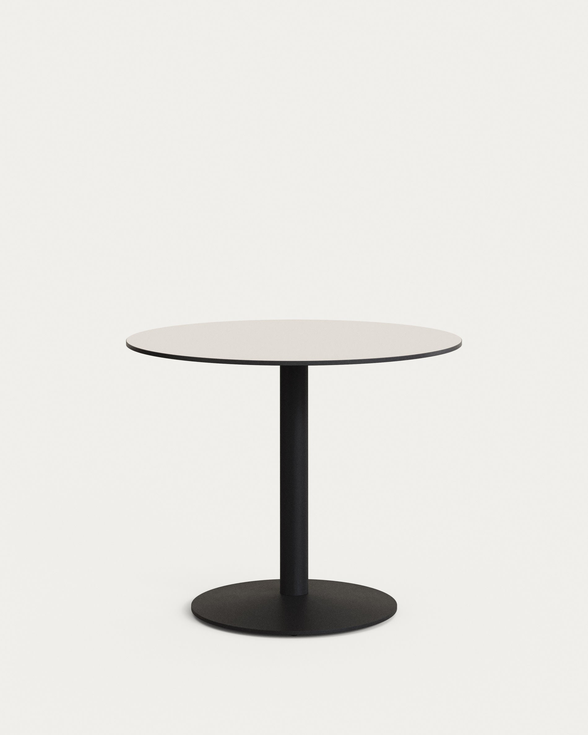 Esilda round outdoor table in white, painted black metal legs, Ø 90 x 70 cm