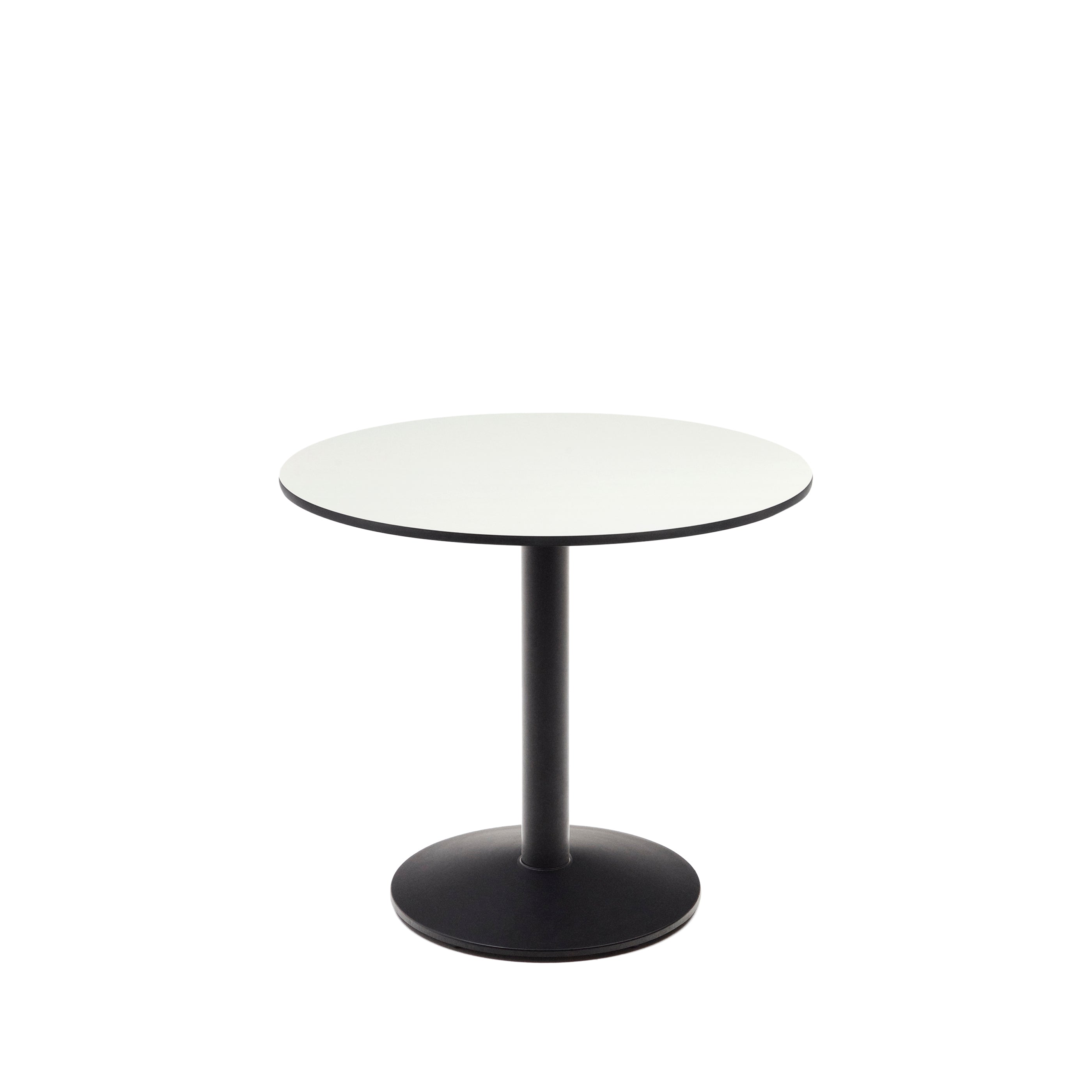 Esilda round outdoor table in white, painted black metal legs, Ø 90 x 70 cm