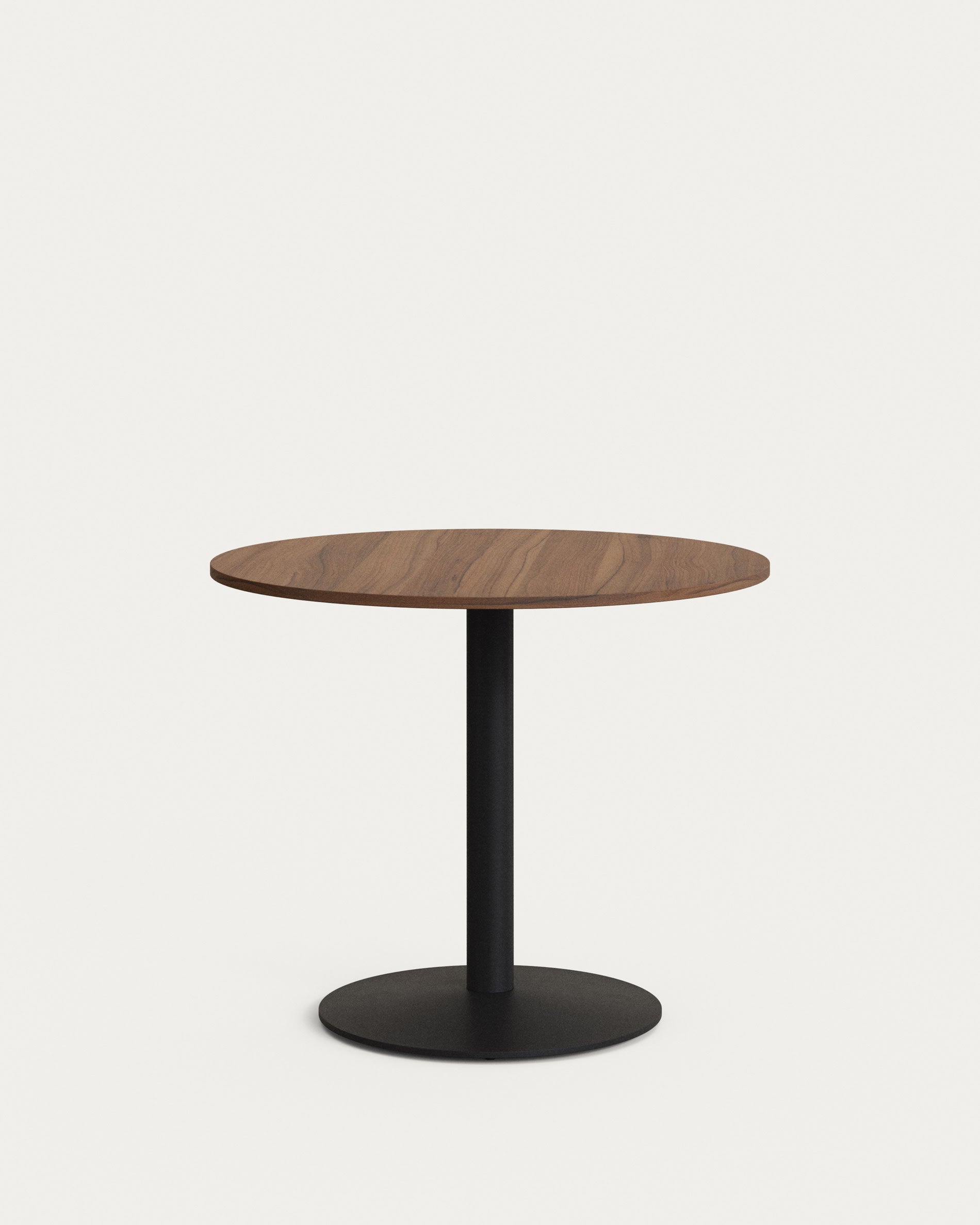 Esilda round table with walnut finish melamine and painted black metal legs, Ø90x70cm