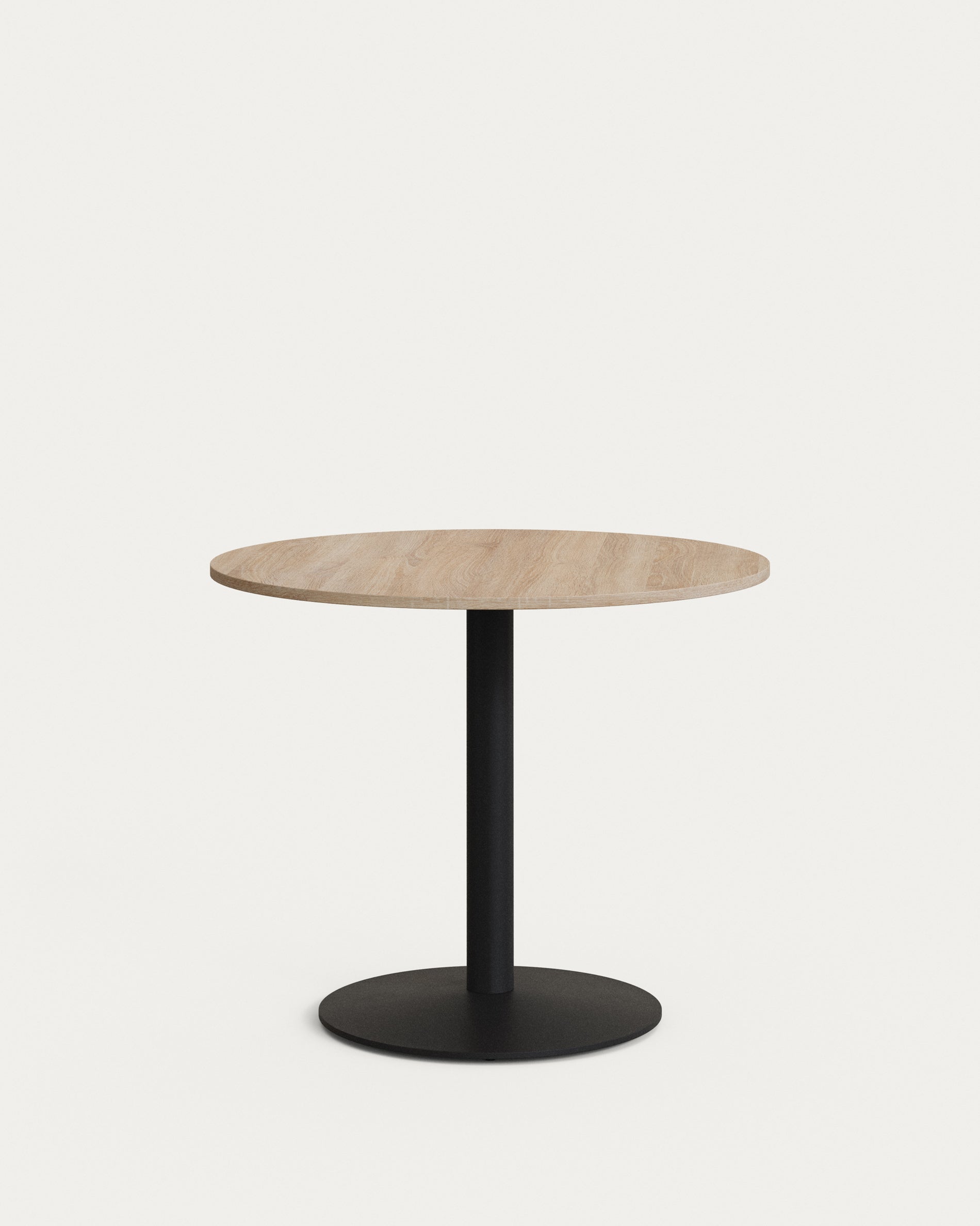 Tiaret round table with natural melamine finish and painted black metal legs, Ø90x70cm