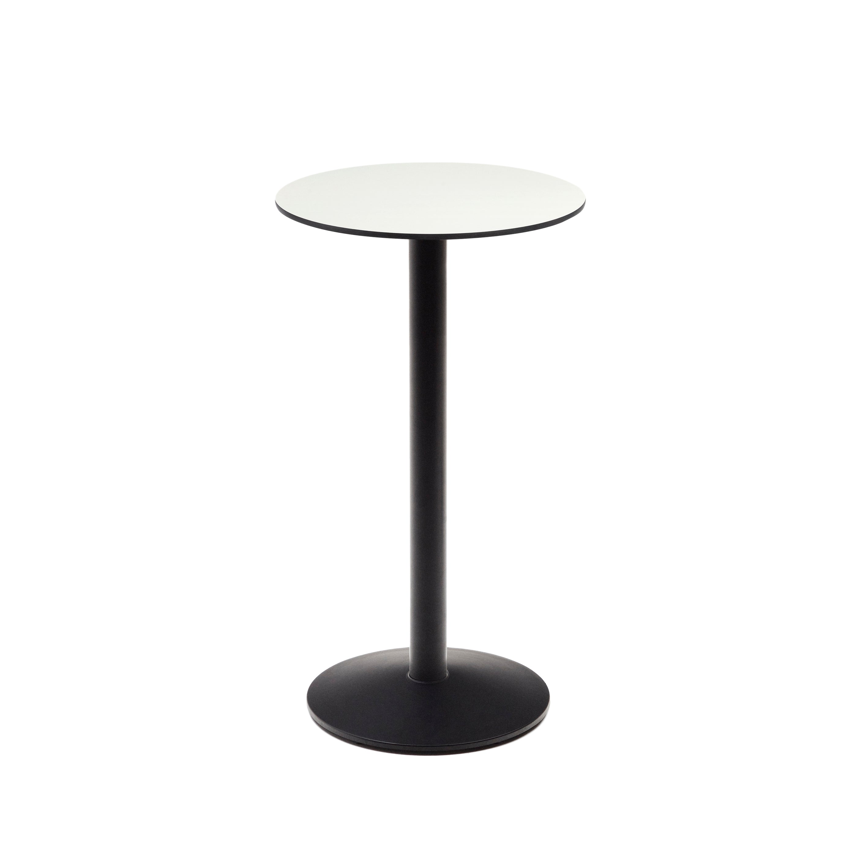 Esilda high round outdoor table in white with metal leg in a painted black finish, Ø 60 x 96 cm - Product Image