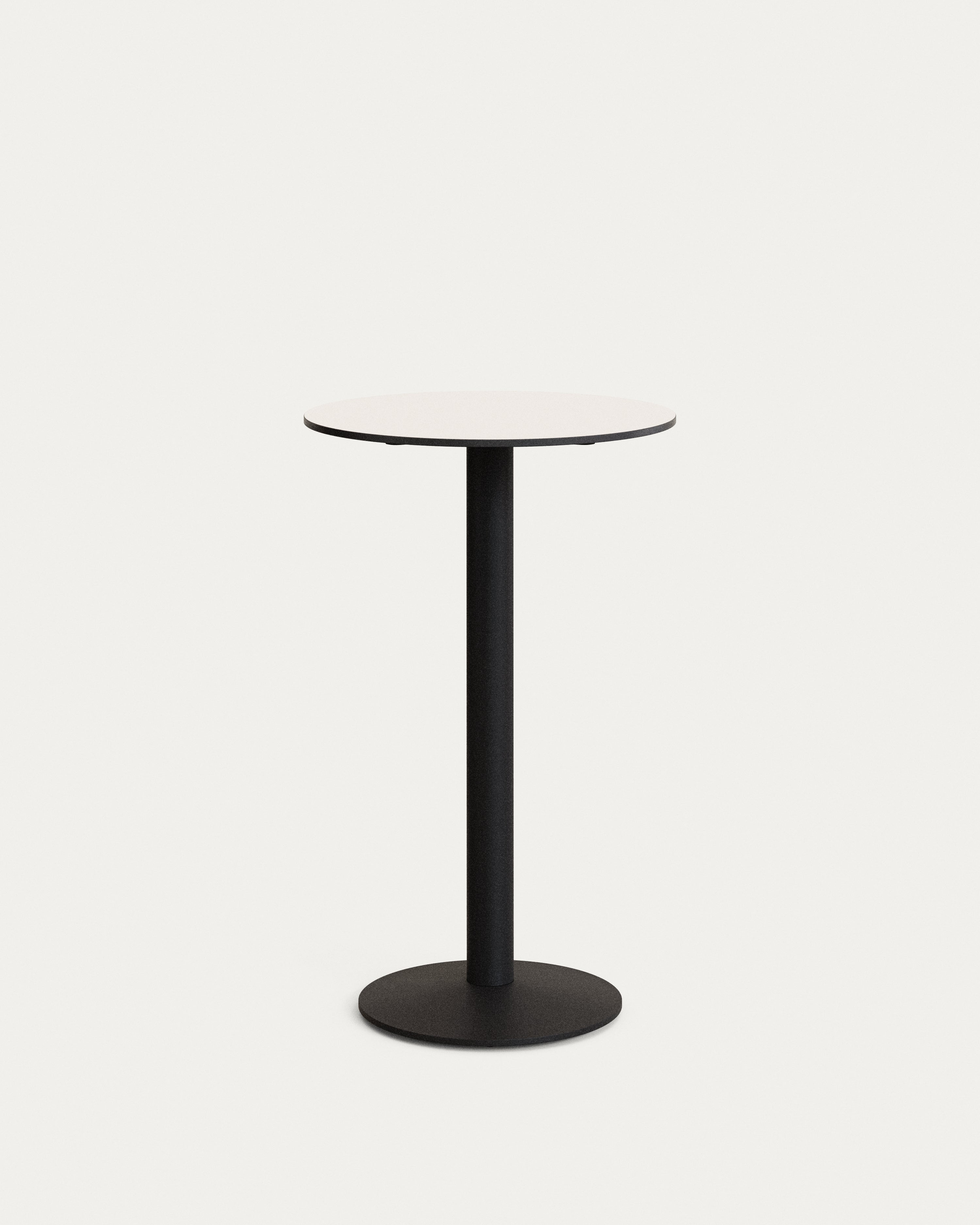 Esilda high round outdoor table in white with metal leg in a painted black finish, Ø 60 x 96 cm - Product View