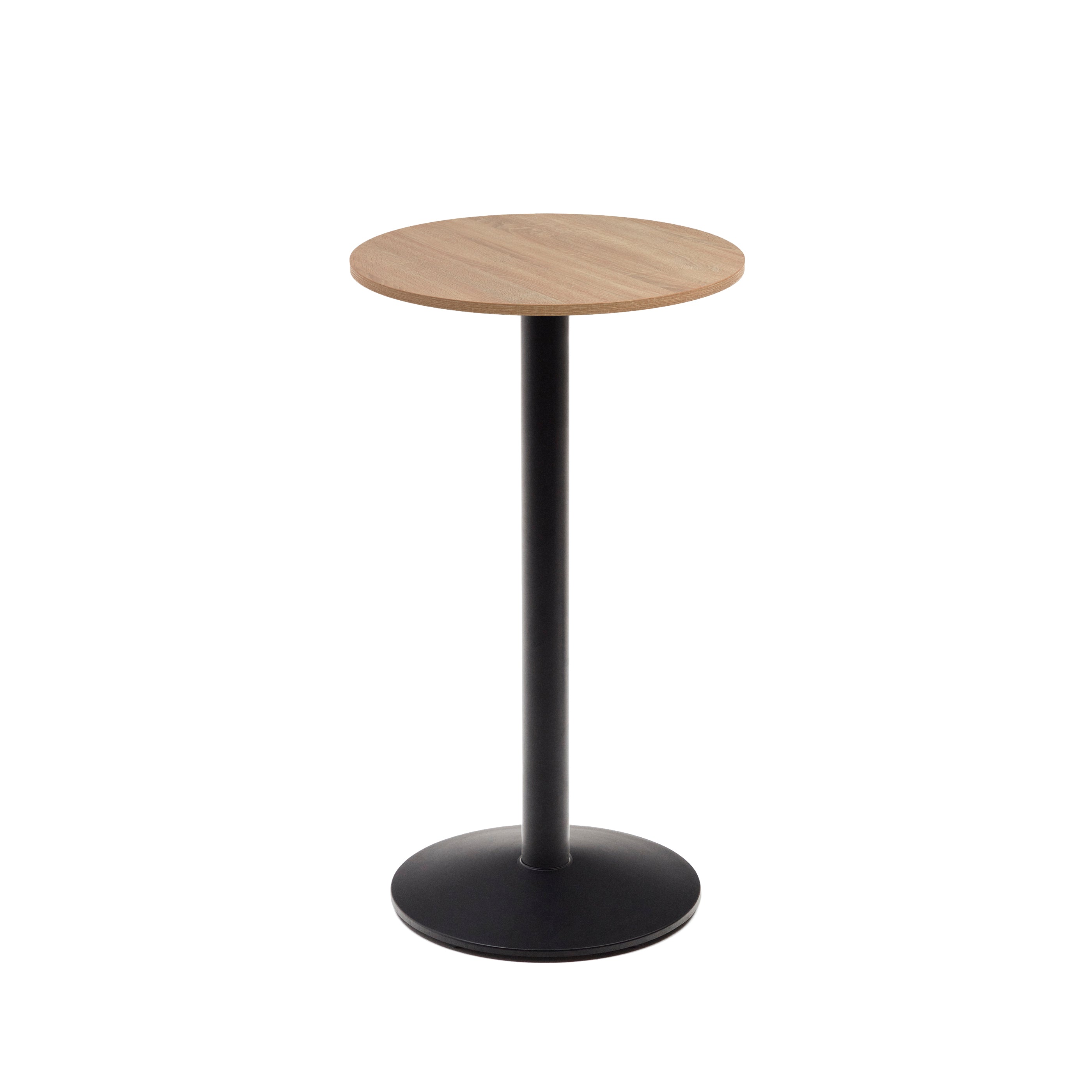 Esilda high round table in natural finish melamine with metal leg in a painted black finish, Ø60x96cm - Product Image