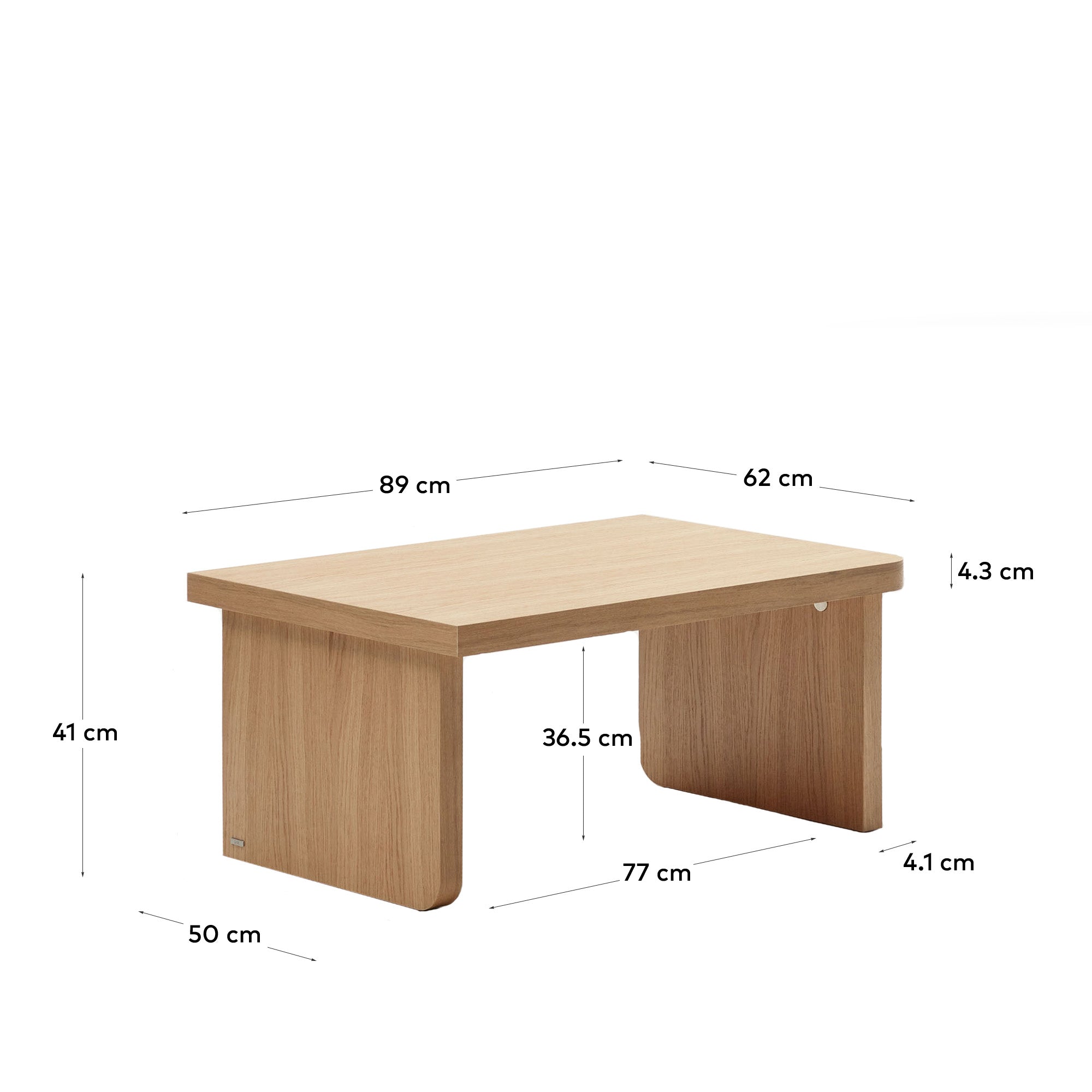 Oaq set of 2 coffee tables in oak wood veneer with natural finish FSC Mix Credit - Measurements