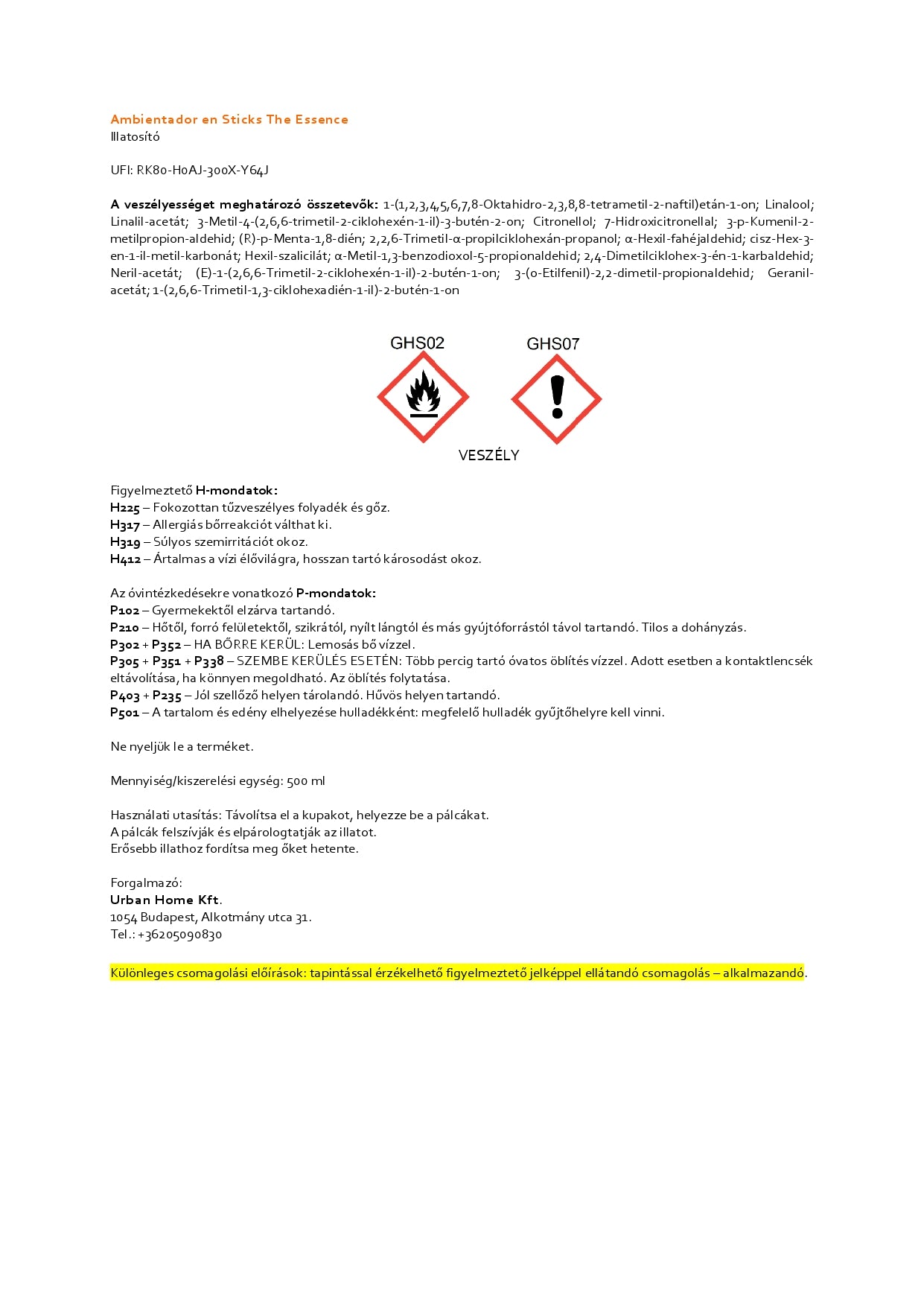 500ml The Essence illatdiffúzor utántöltő