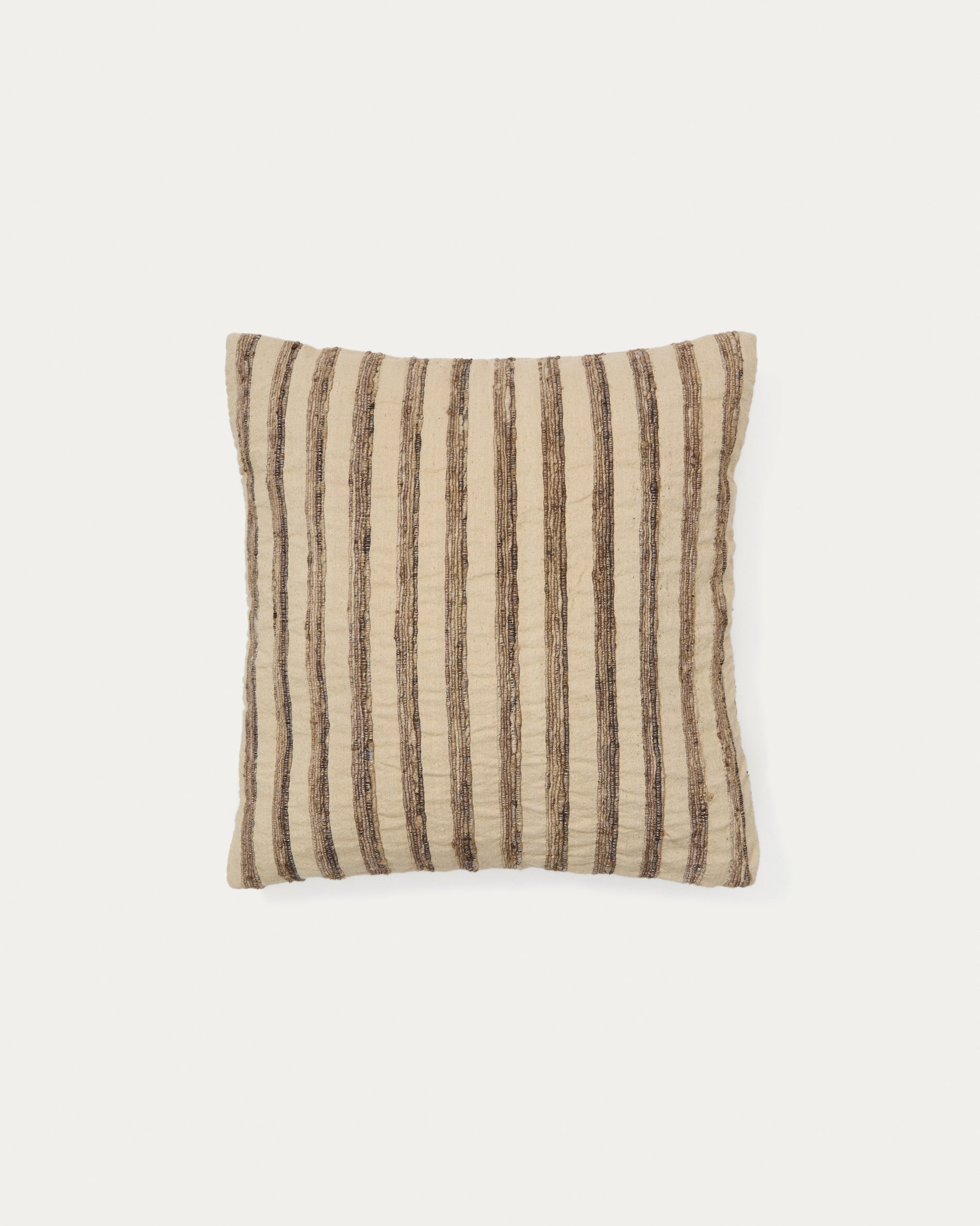 Enara cushion cover in beige and brown striped silk and cotton, 45 x 45 cm - Product View