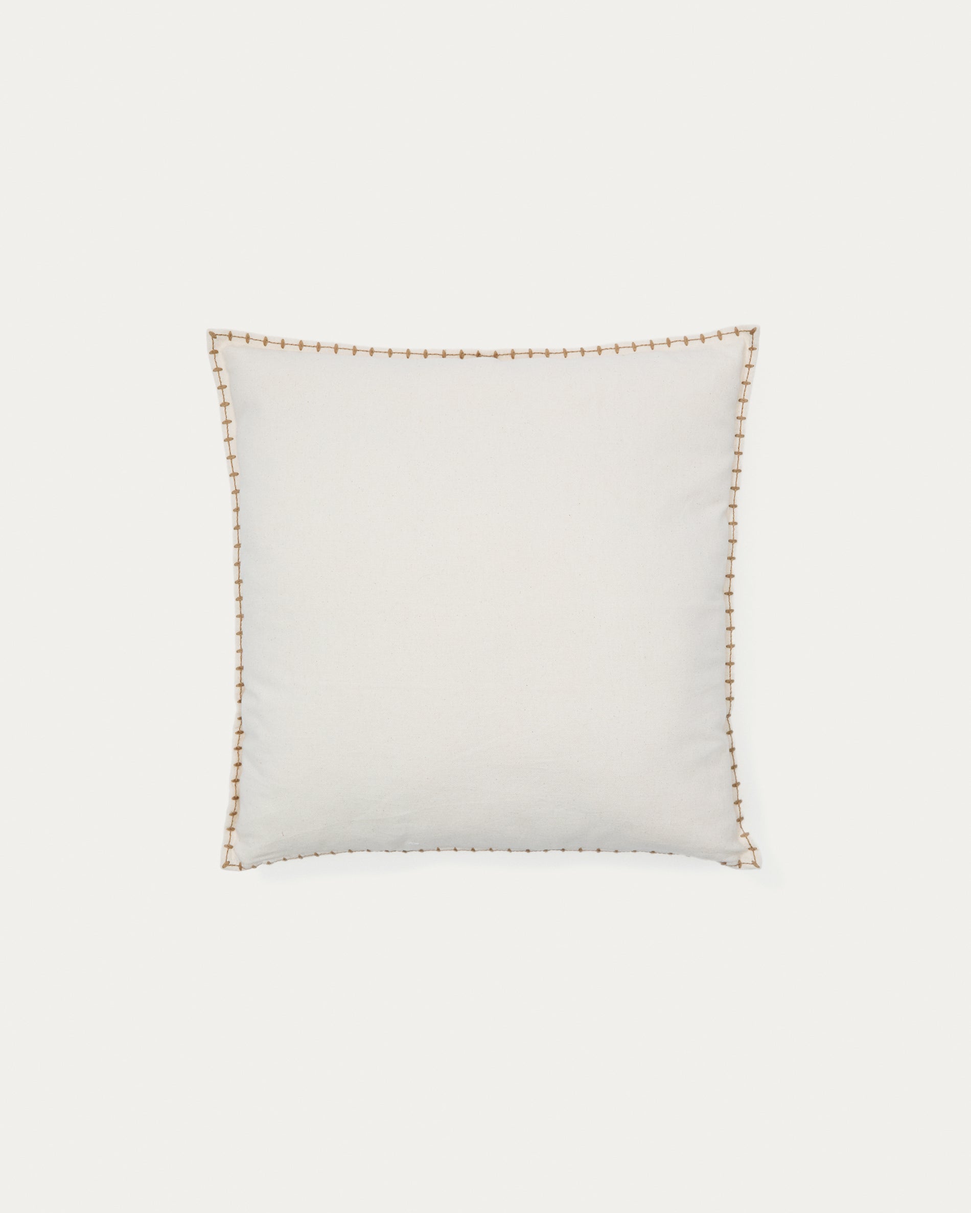 Rakira beige cotton cushion cover with mustard-coloured embroidery feature, 45 x 45 cm - Product View