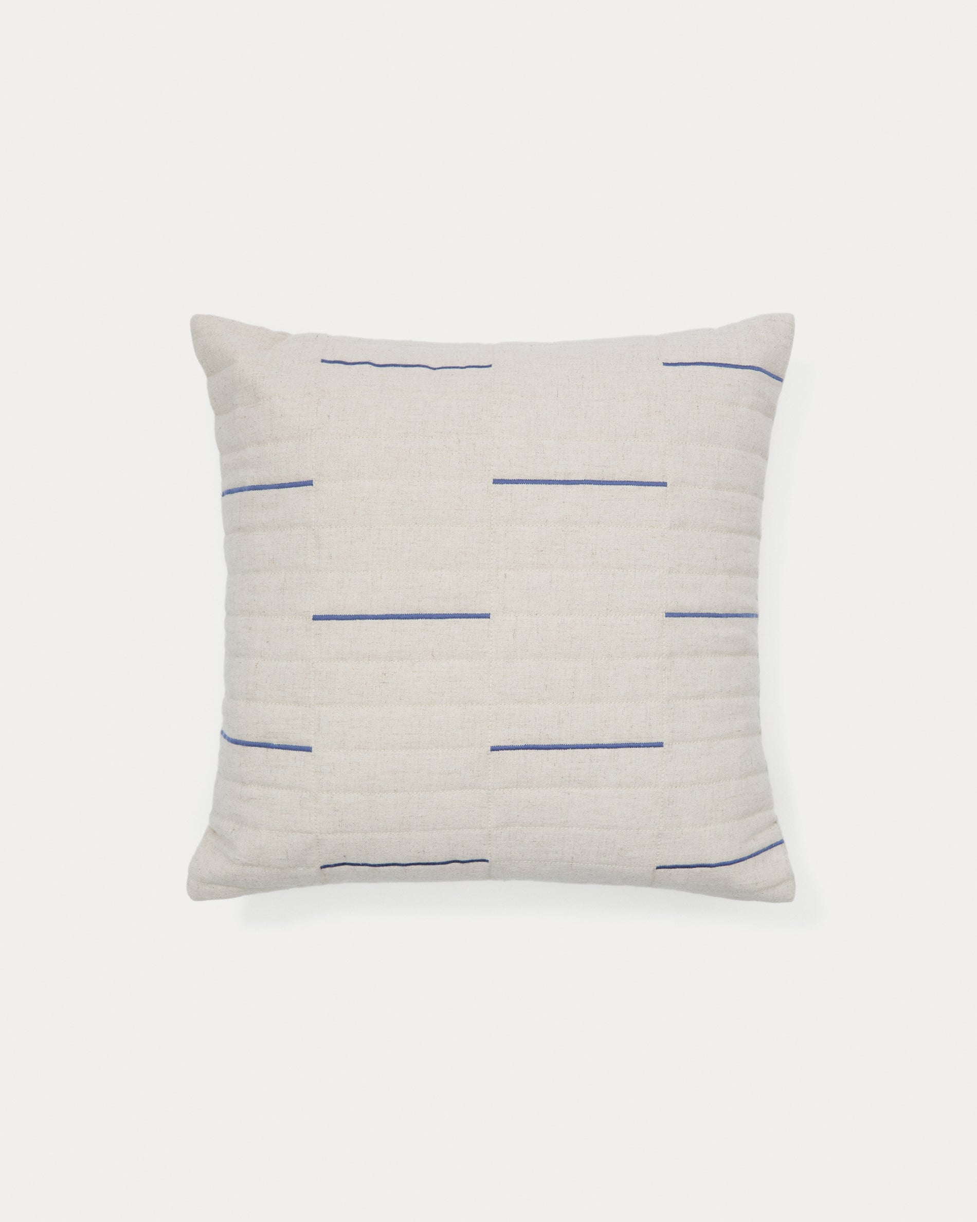 Blaina cushion cover in white linen with a blue embroidery feature, 45 x 45 cm - Product View