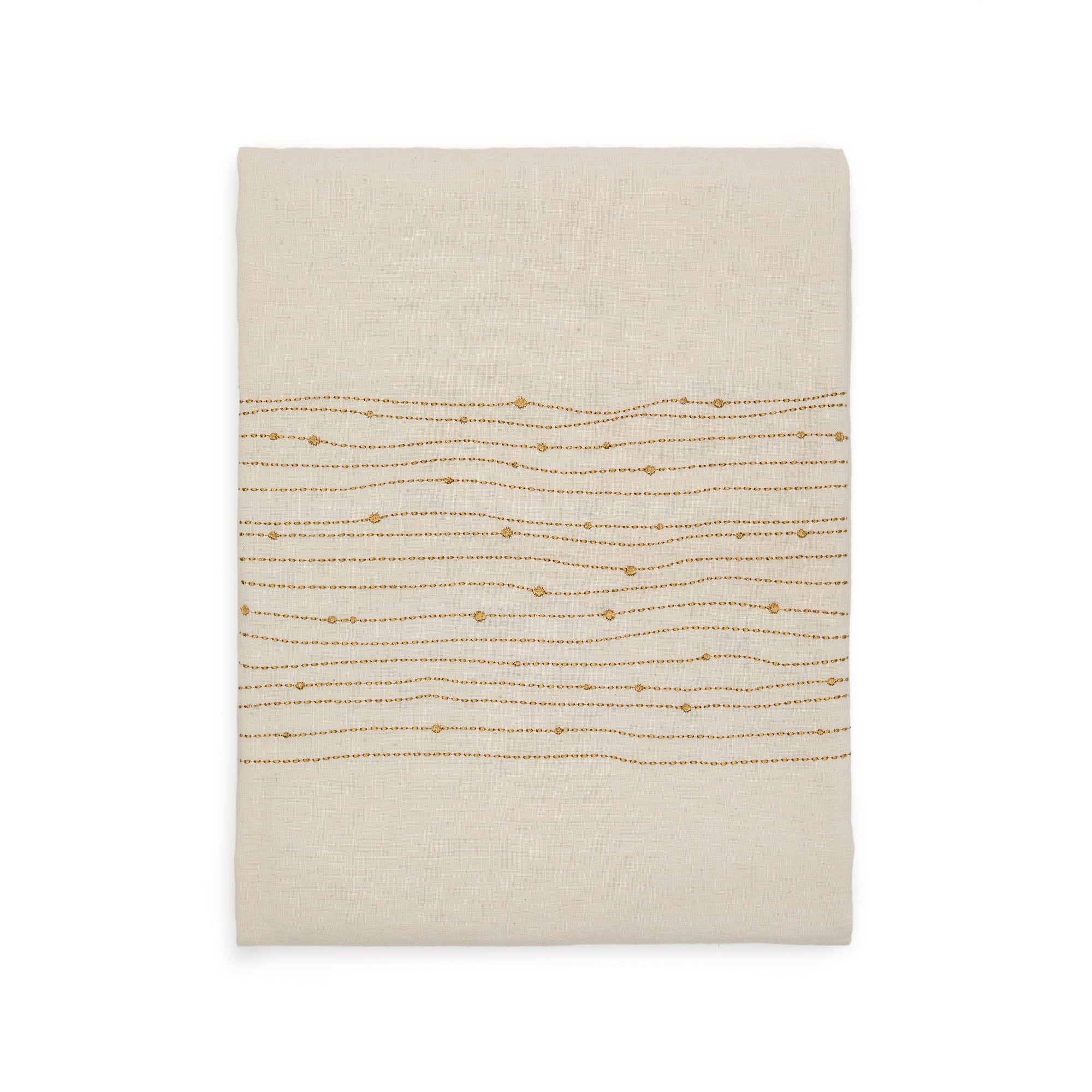 Flia white linen and cotton tablecloth gold-coloured lurex embroidered detail, 150 x 250 cm - Product Image