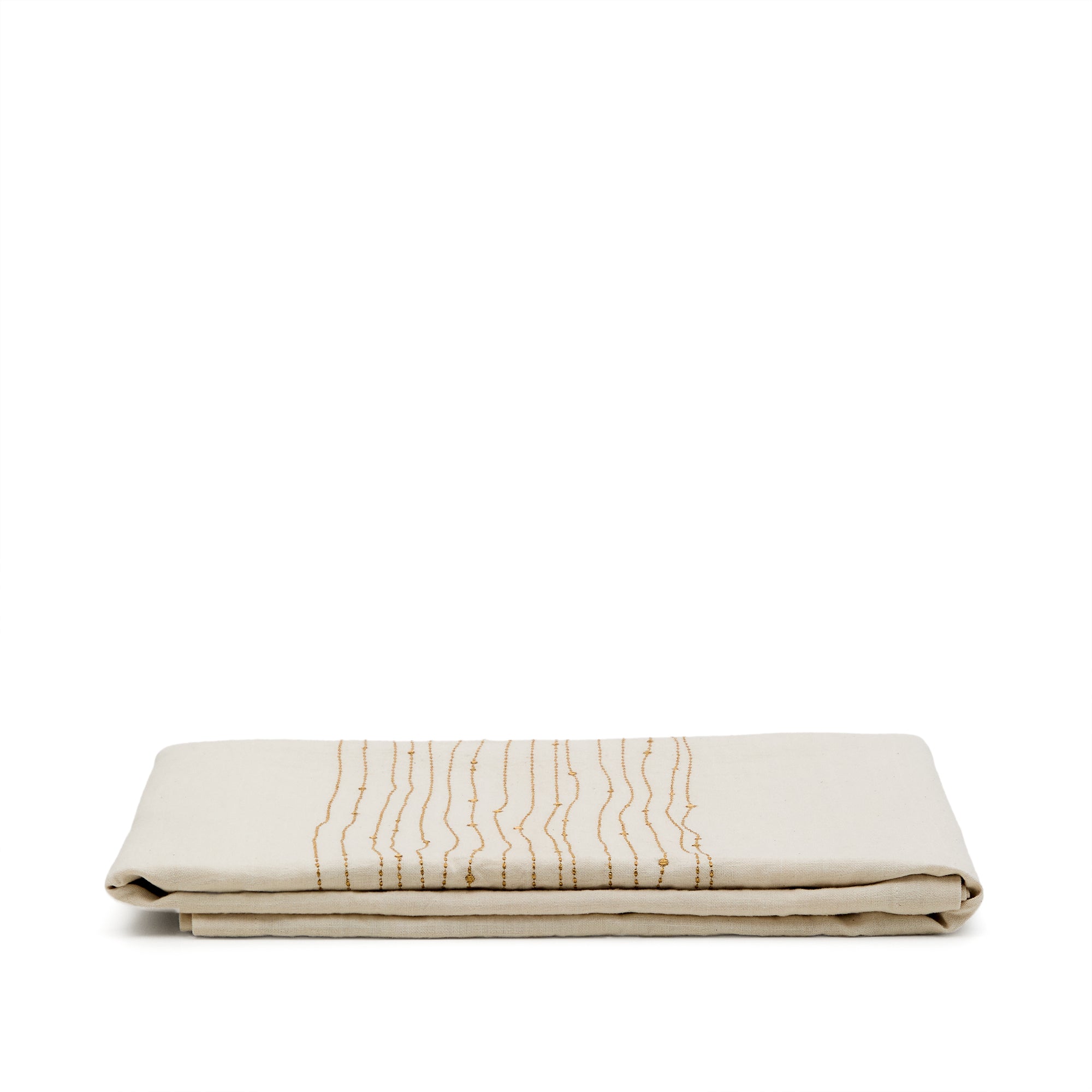Flia white linen and cotton tablecloth gold-coloured lurex embroidered detail, 150 x 250 cm - Product Image