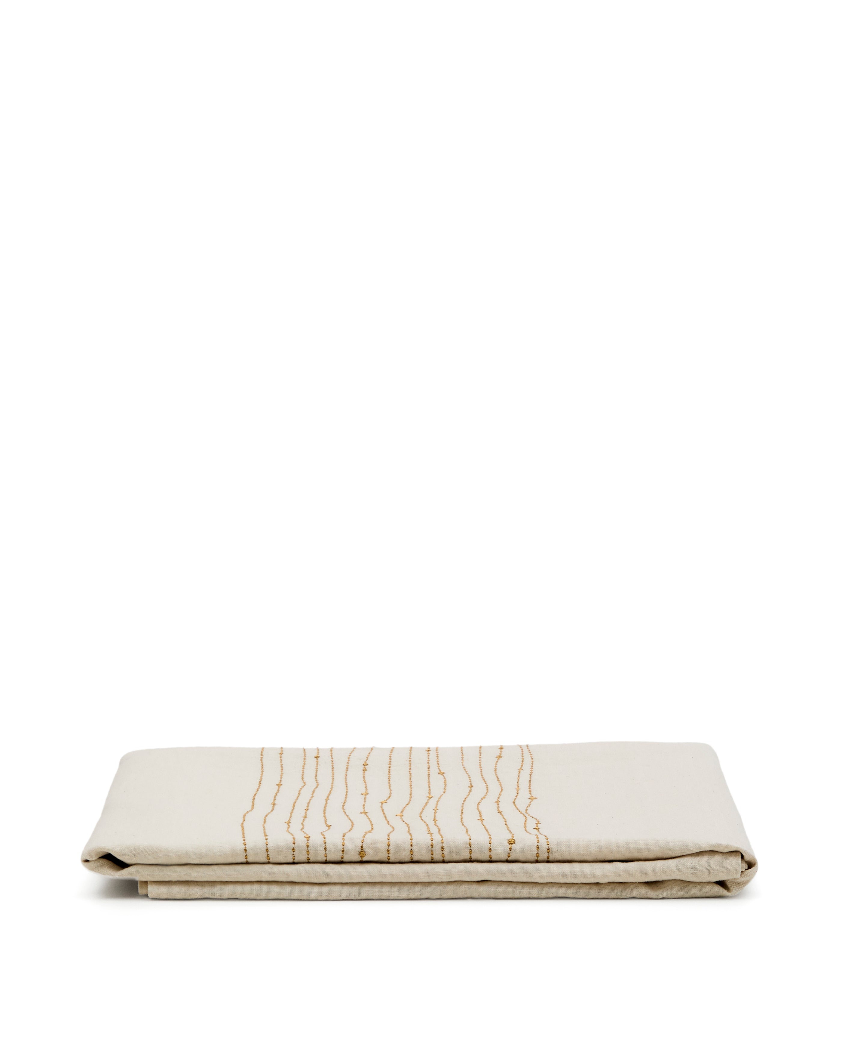 Flia white linen and cotton tablecloth gold-coloured lurex embroidered detail, 150 x 250 cm - Product Image