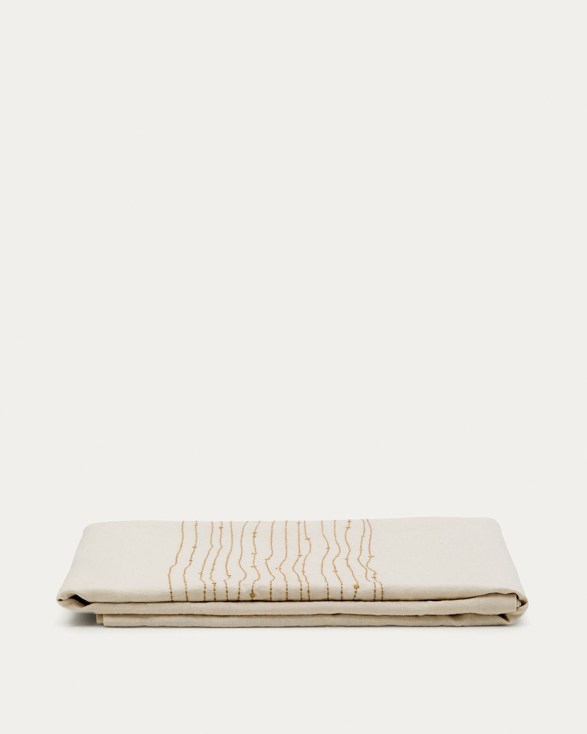Flia white linen and cotton tablecloth gold-coloured lurex embroidered detail, 150 x 250 cm - Product View