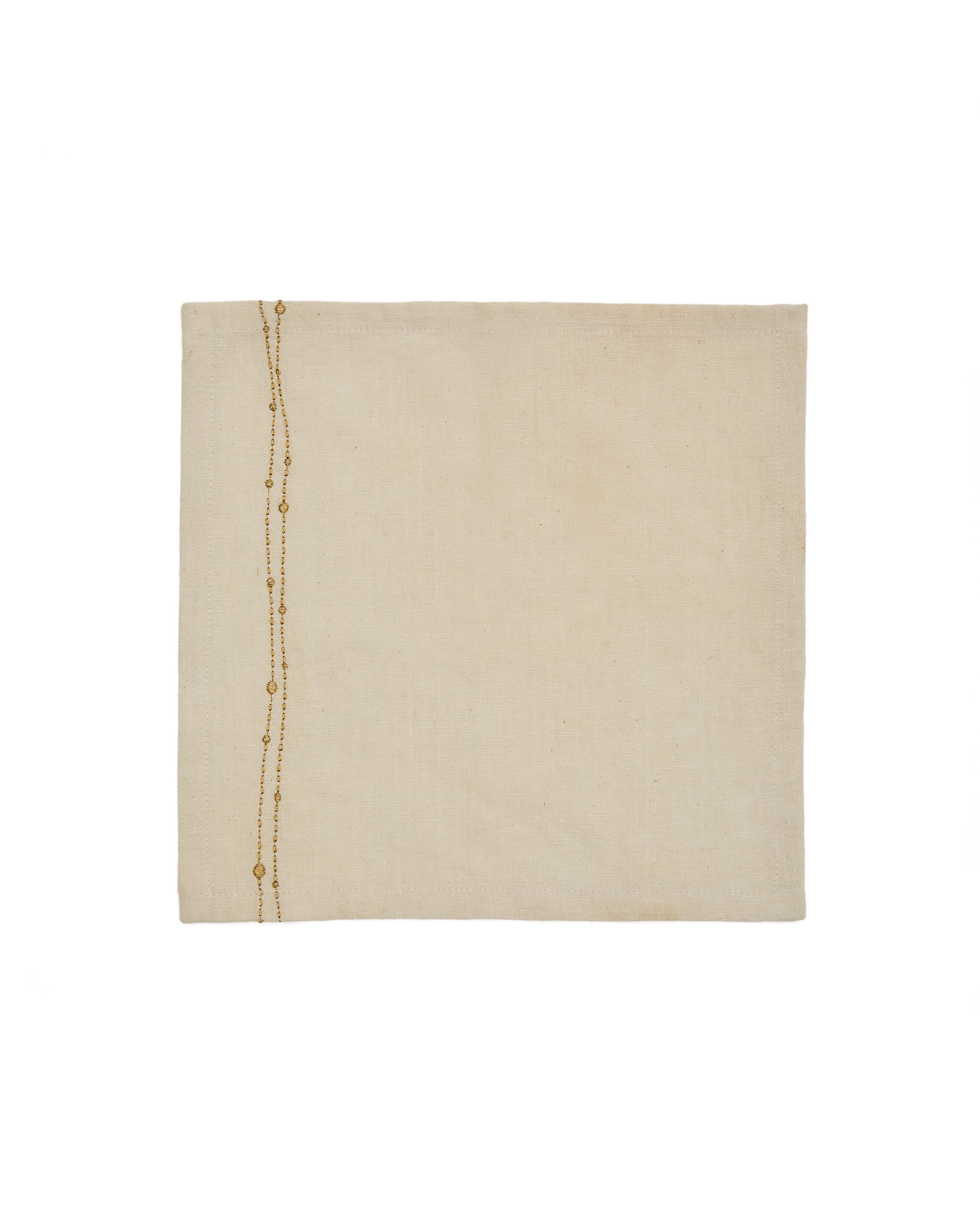 Flia set of 2 white linen and cotton napkins with gold-coloured lurex embroidered detail - Product Image