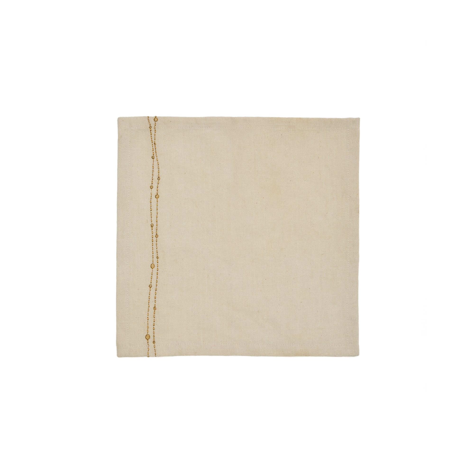 Flia set of 2 white linen and cotton napkins with gold-coloured lurex embroidered detail - Product Image