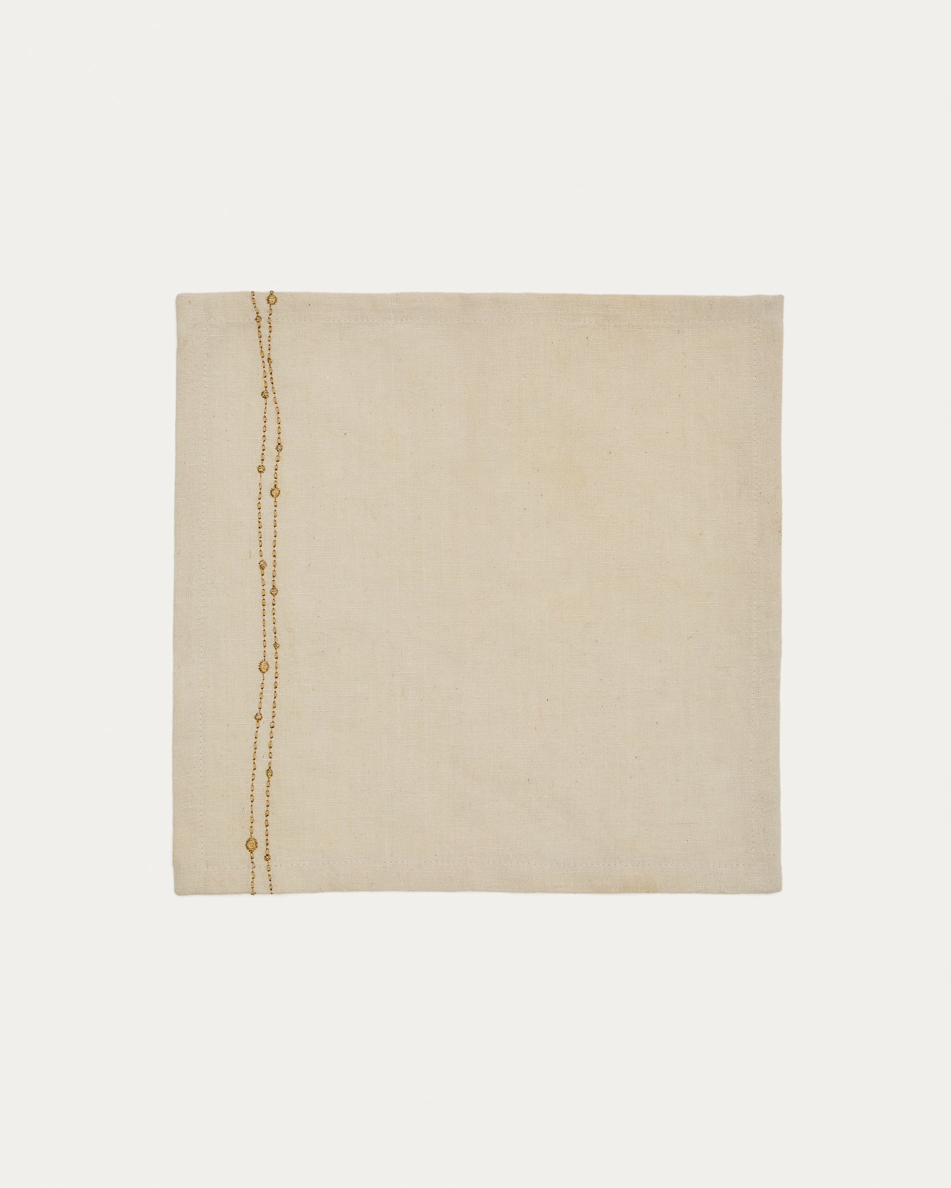 Flia set of 2 white linen and cotton napkins with gold-coloured lurex embroidered detail - Product View