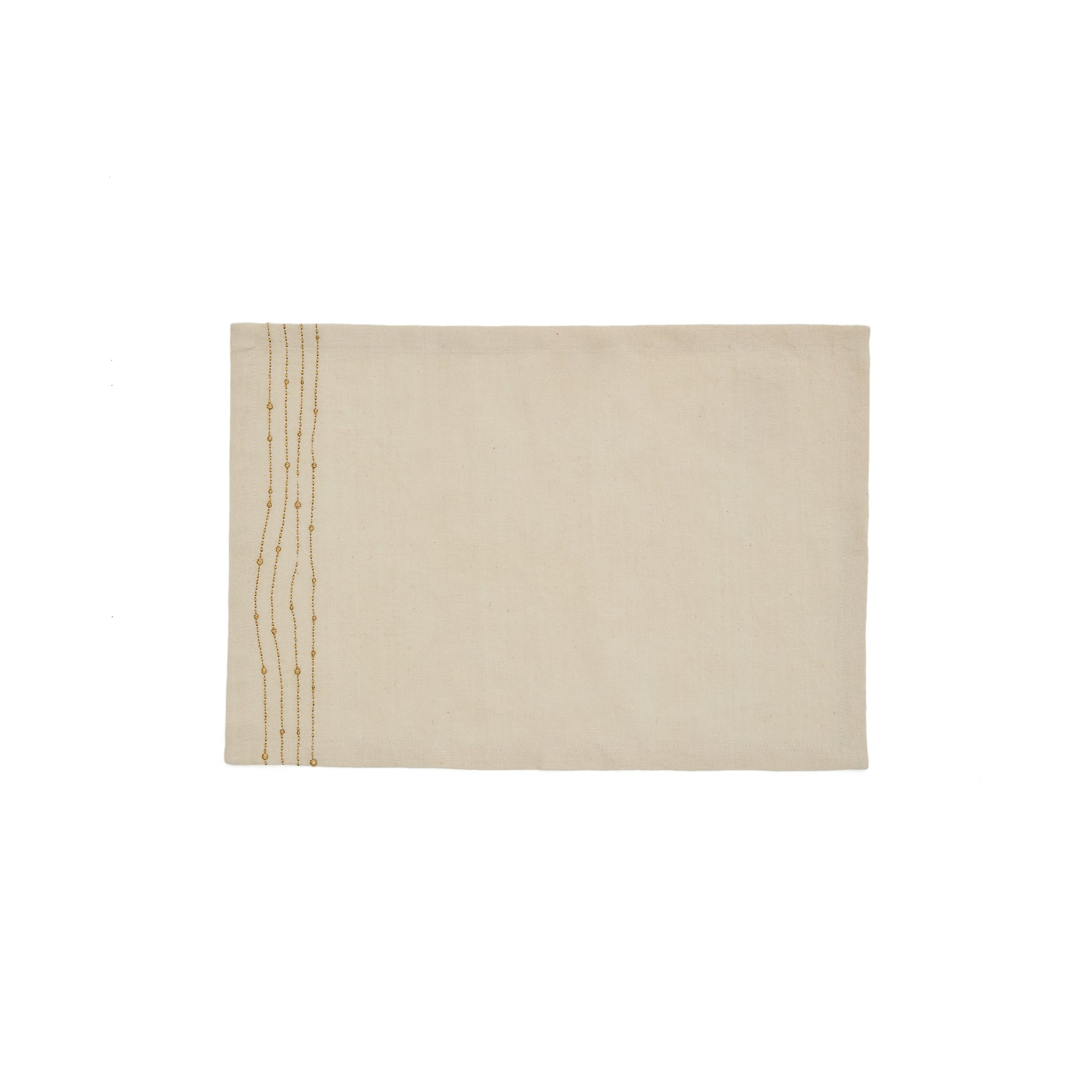 Flia set of 2 white linen and cotton table mats with gold-coloured lurex embroidered detail - Product Image