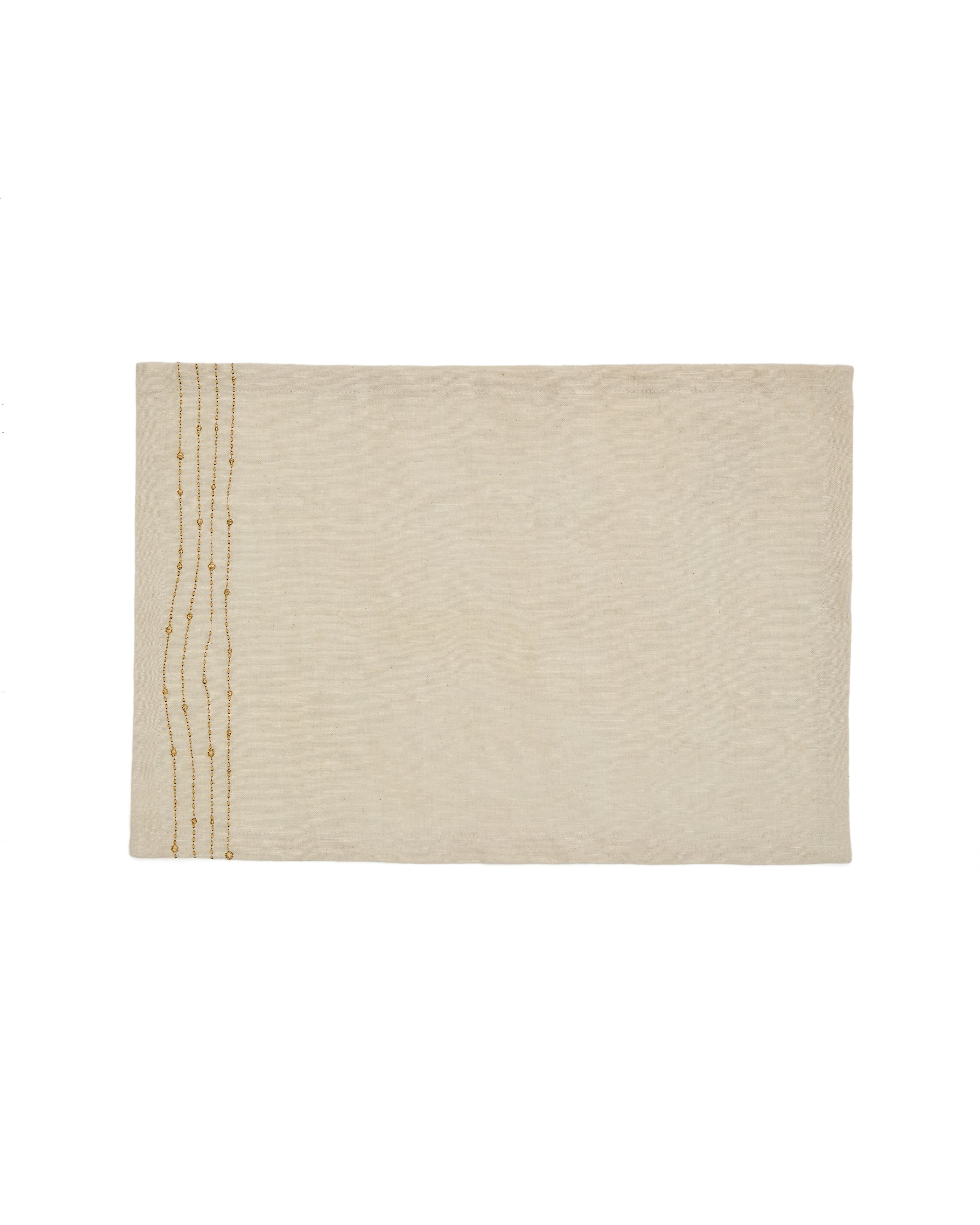 Flia set of 2 white linen and cotton table mats with gold-coloured lurex embroidered detail - Product Image