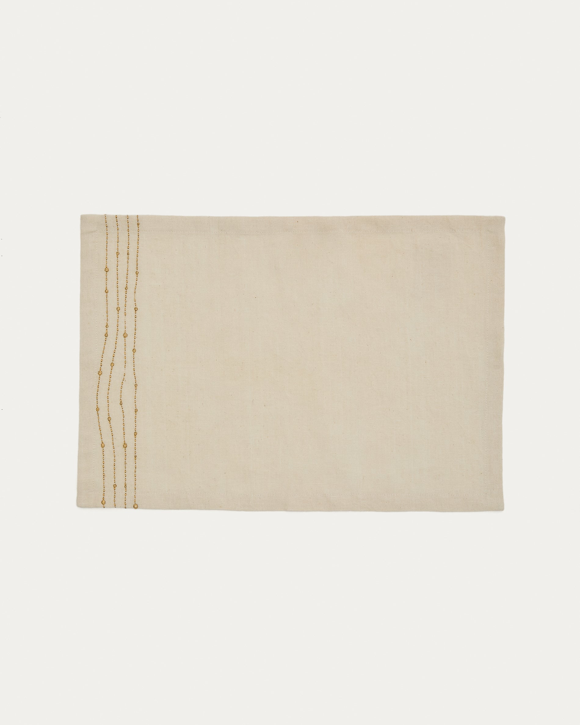 Flia set of 2 white linen and cotton table mats with gold-coloured lurex embroidered detail - Product View