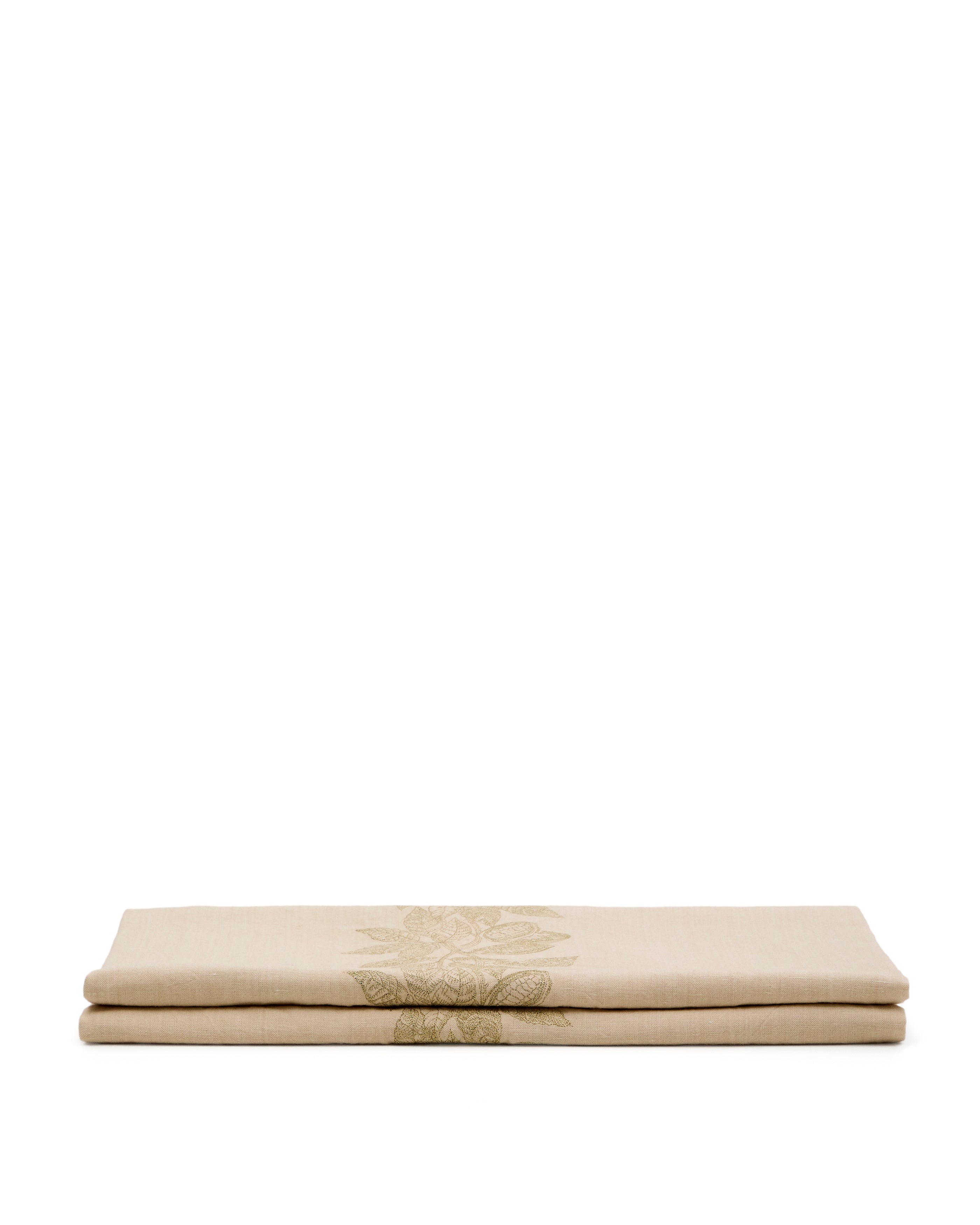 Oreti tablecloth in beige cotton and linen and cocoa embroidery feature, 150x250cm - Product Image