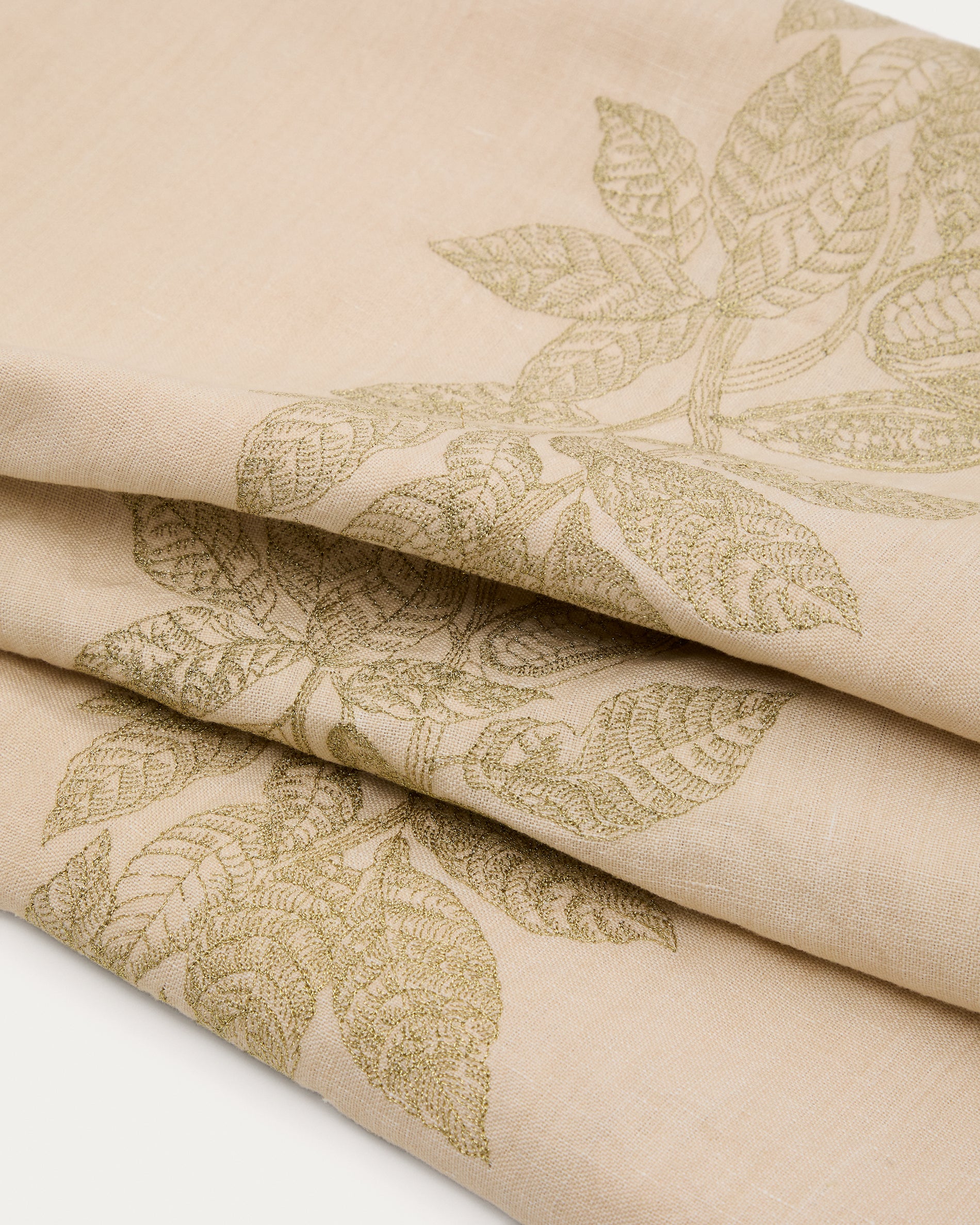 Oreti tablecloth in beige cotton and linen and cocoa embroidery feature, 150x250cm - Detail
