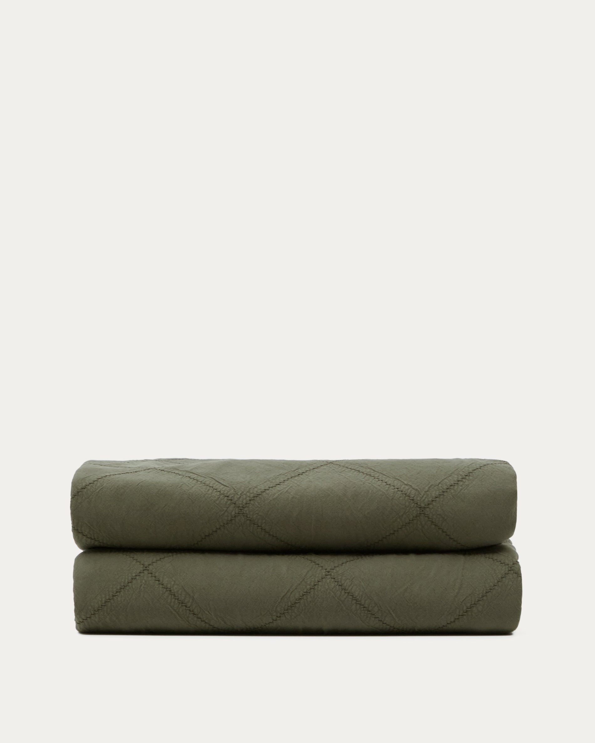 Serla green, 100% cotton chenille bedspread with rhomboid shapes for 90/135 cm bed - Product Image