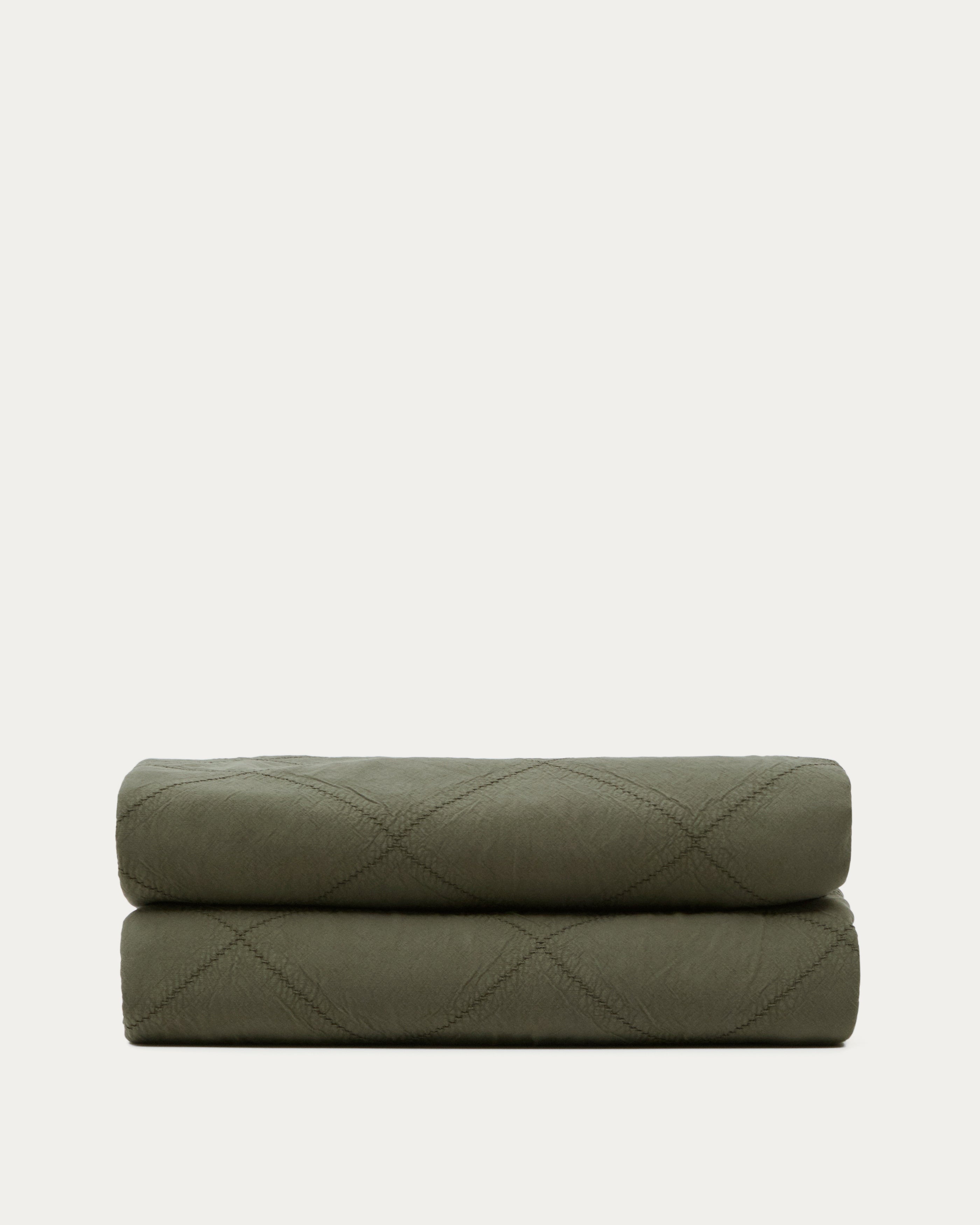 Serla green, 100% cotton chenille bedspread with rhomboid shapes for 90/135 cm bed - Product Image