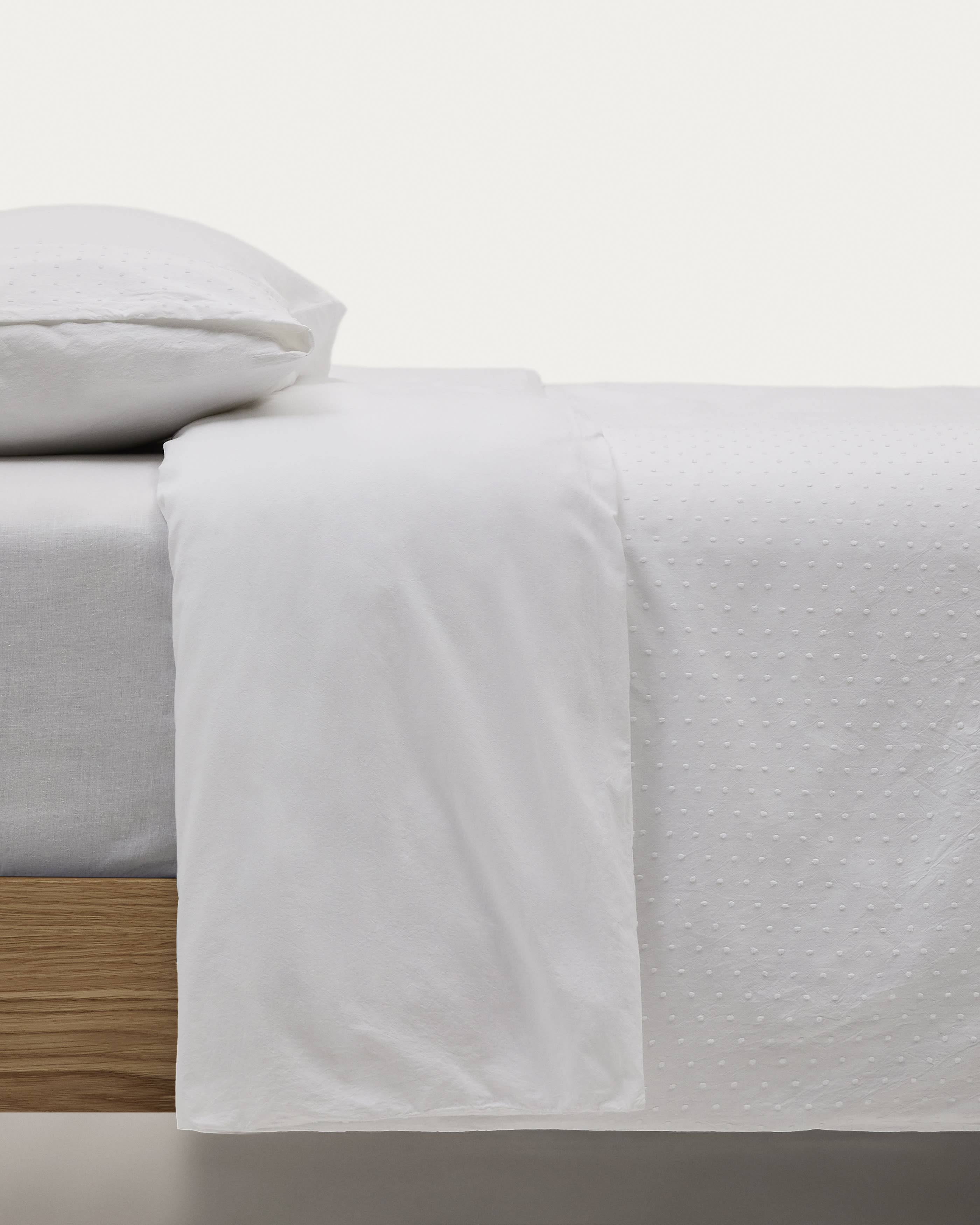 Atenie bézs ágytakaró és párnahuzat szett, 100% pamut percale, plumeti részlettel, 90 cm ágy