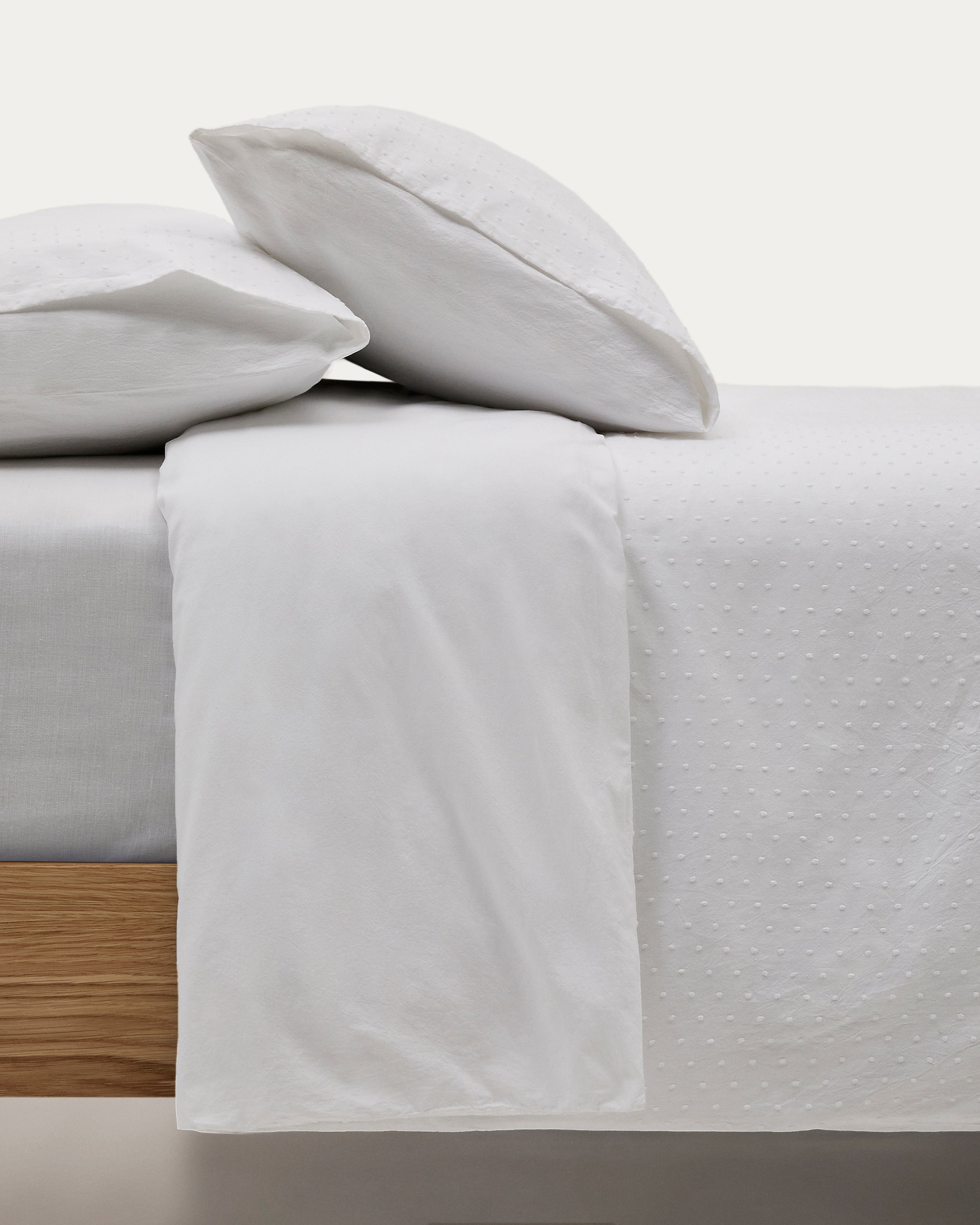 Atenie white duvet cover and pillowcase set, 100% cotton percale, plumeti detail, 180 cm bed - Product Image