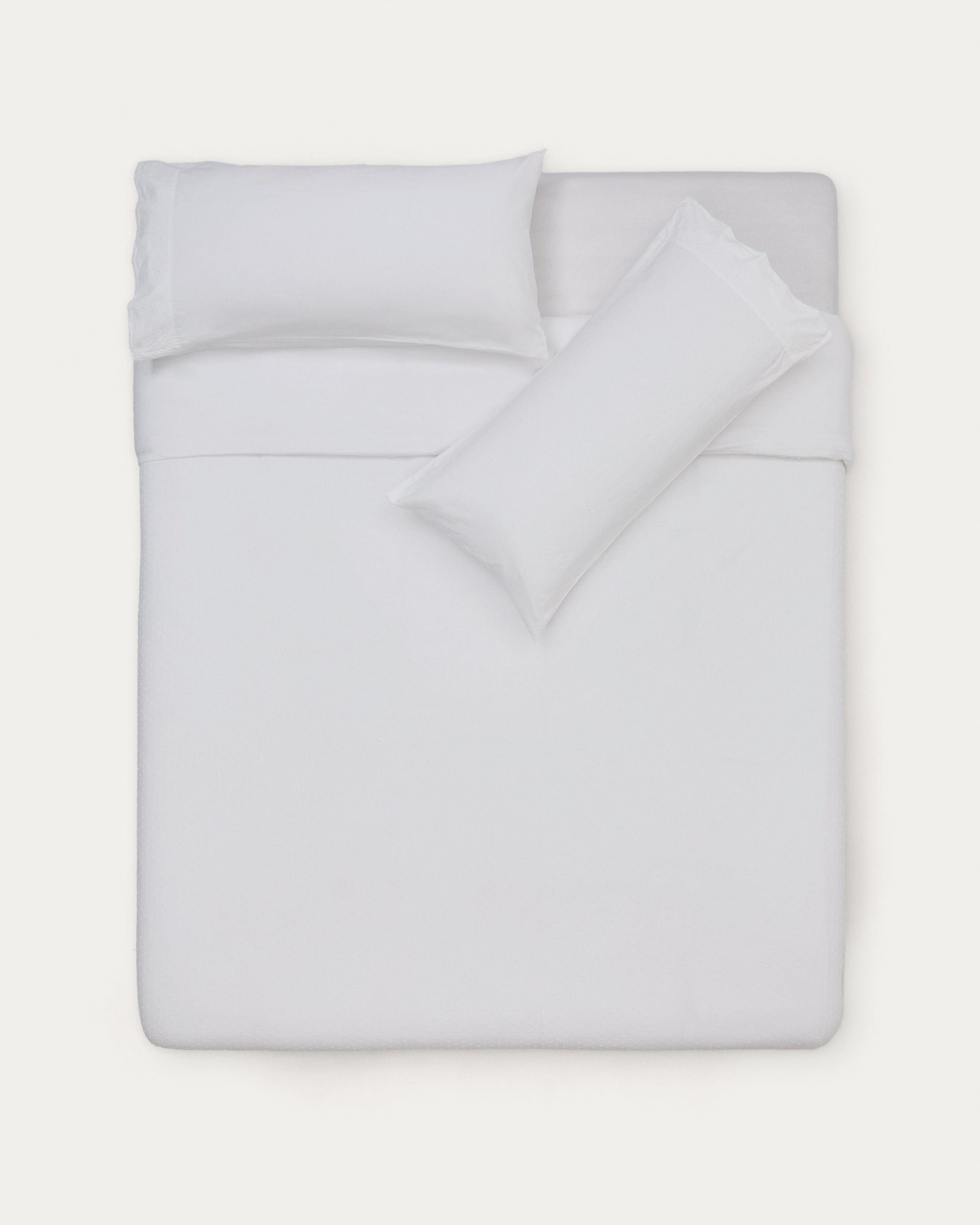 Atenie white duvet cover and pillowcase set, 100% cotton percale, plumeti detail, 180 cm bed - Product View